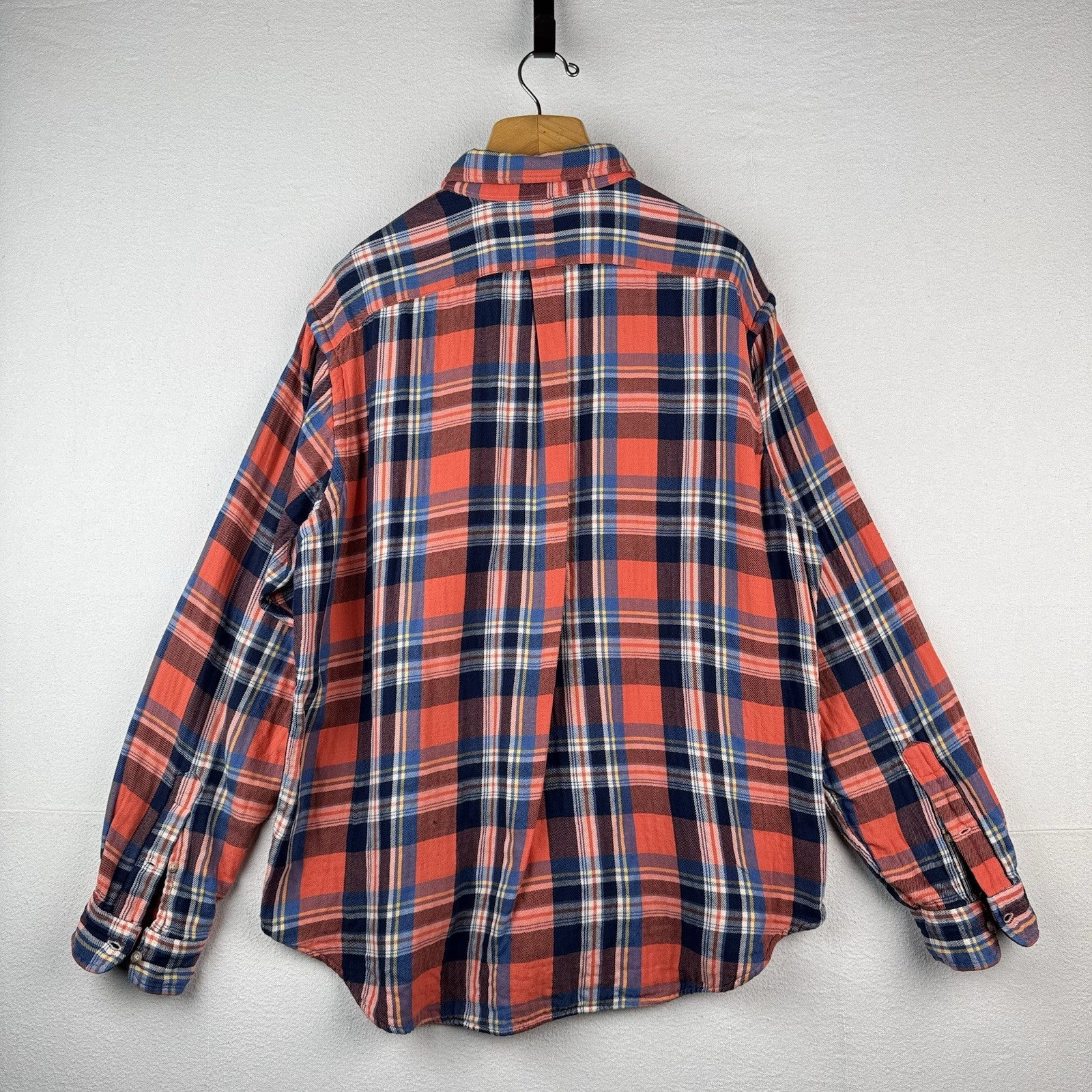 Vtg Polo Ralph Lauren Men's 2XL Plaid Lined Flannel Shirt Orange Double Layer