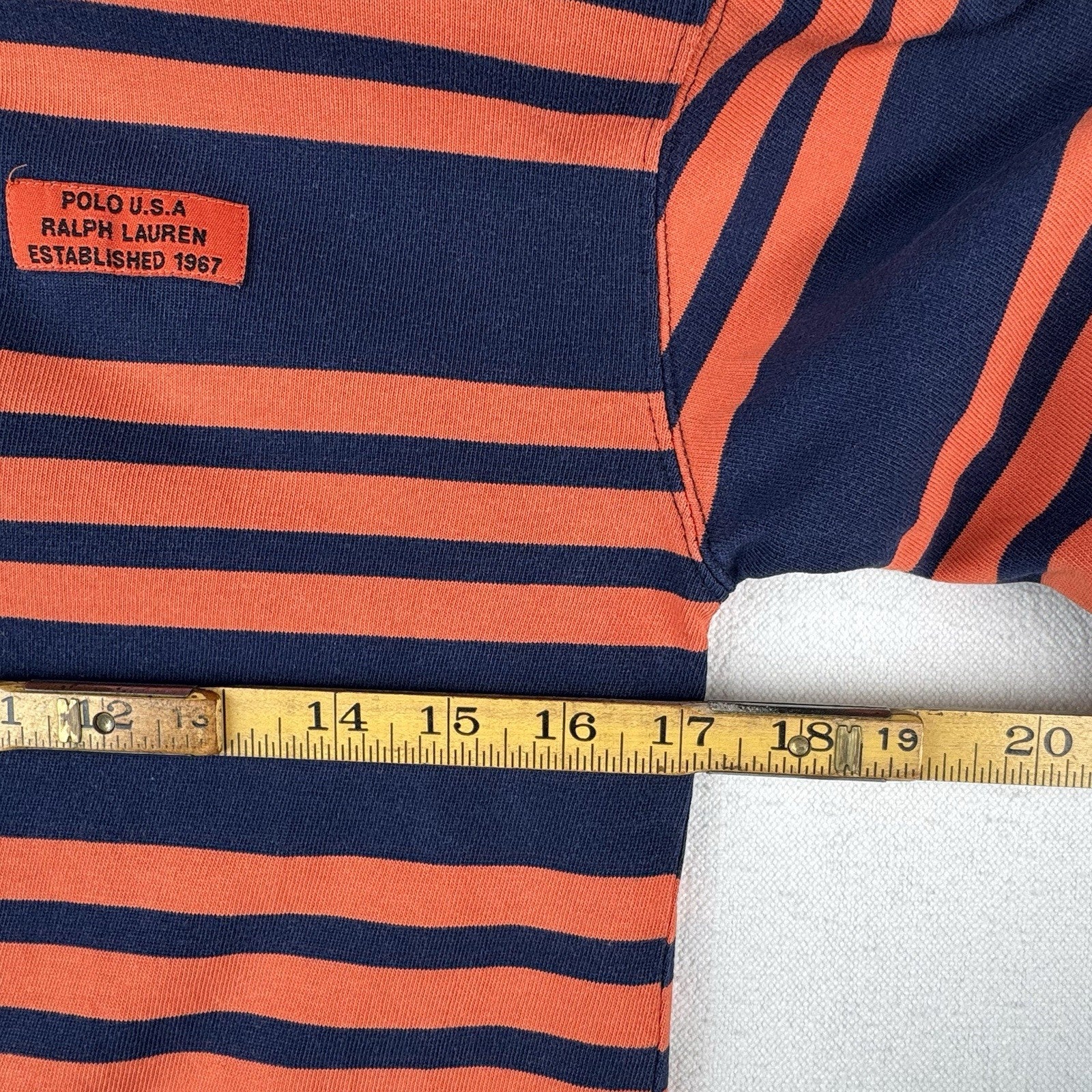 90’s Vtg Ralph Lauren Polo Sport Women’s Medium Orange Blue Stripe Shirt 17”