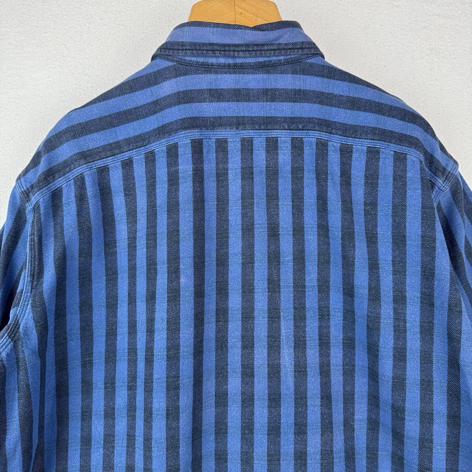 90’s Vtg Polo Ralph Lauren Indigo Blue Stripe Men’s 2XL Heavyweight Shirt *Read