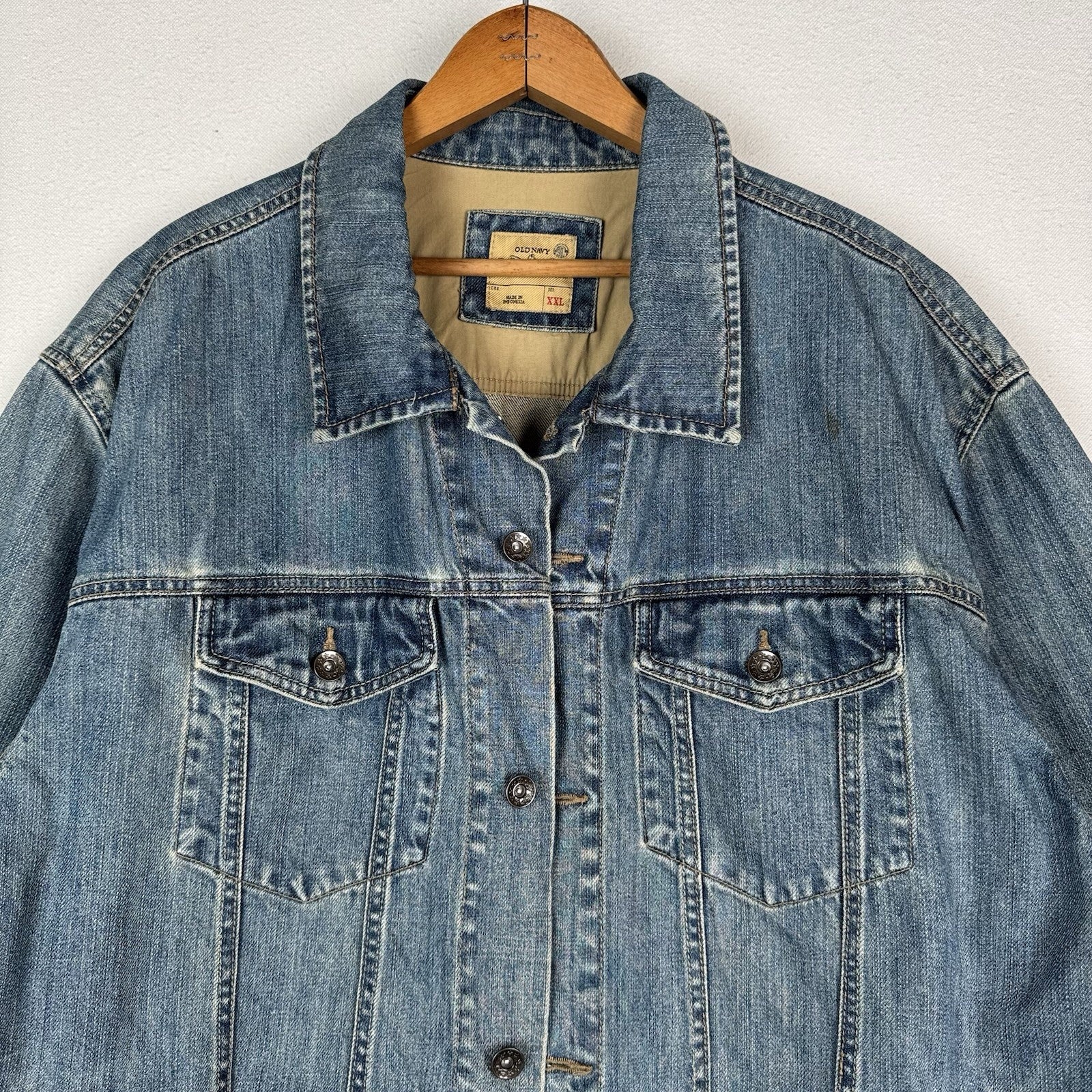 Vtg Old Navy Men’s 2XL Embroidered Jean Jacket Gallo Papa Tiki Hut Rooster *Read