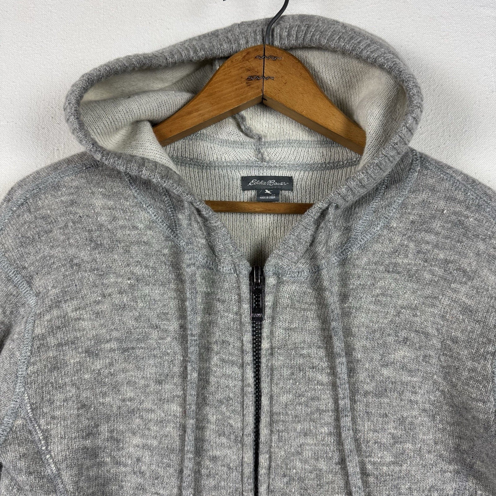 Eddie Bauer Gray Wool Acrylic Blend Sweater Full Zip Hooded Women's Medium