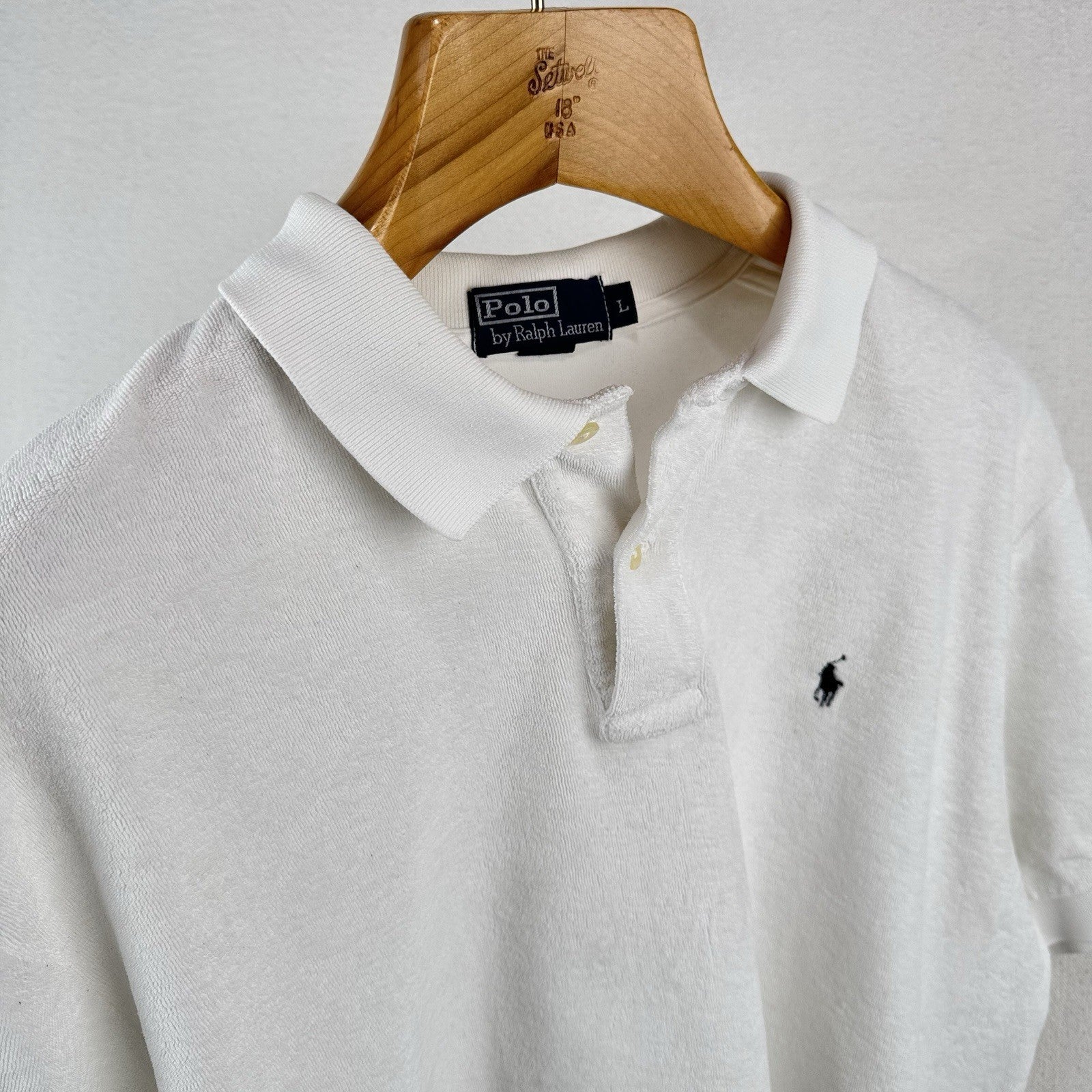 90’s Vtg Polo Ralph Lauren Terry Cloth Shirt Mens L White Pool Resort Cabana