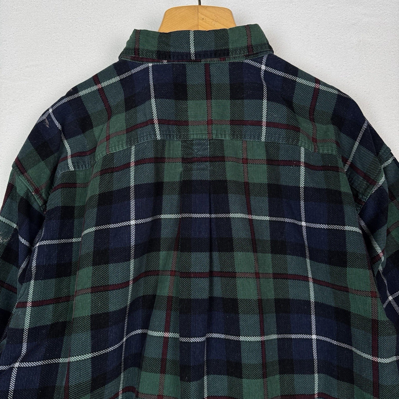 LL Bean Corduroy Blue Green Plaid Men’s 2XL Work Chore Shirt *Lightly Distressed