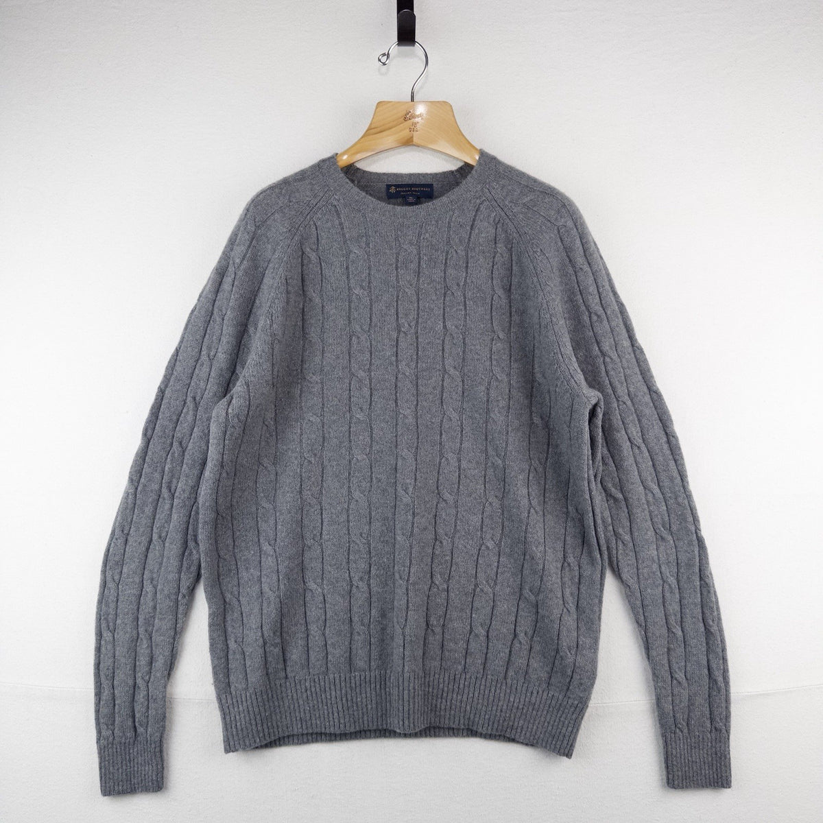 Brooks Brothers Gray 100% Italian Lambswool Cable Knit Sweater Men’s XL