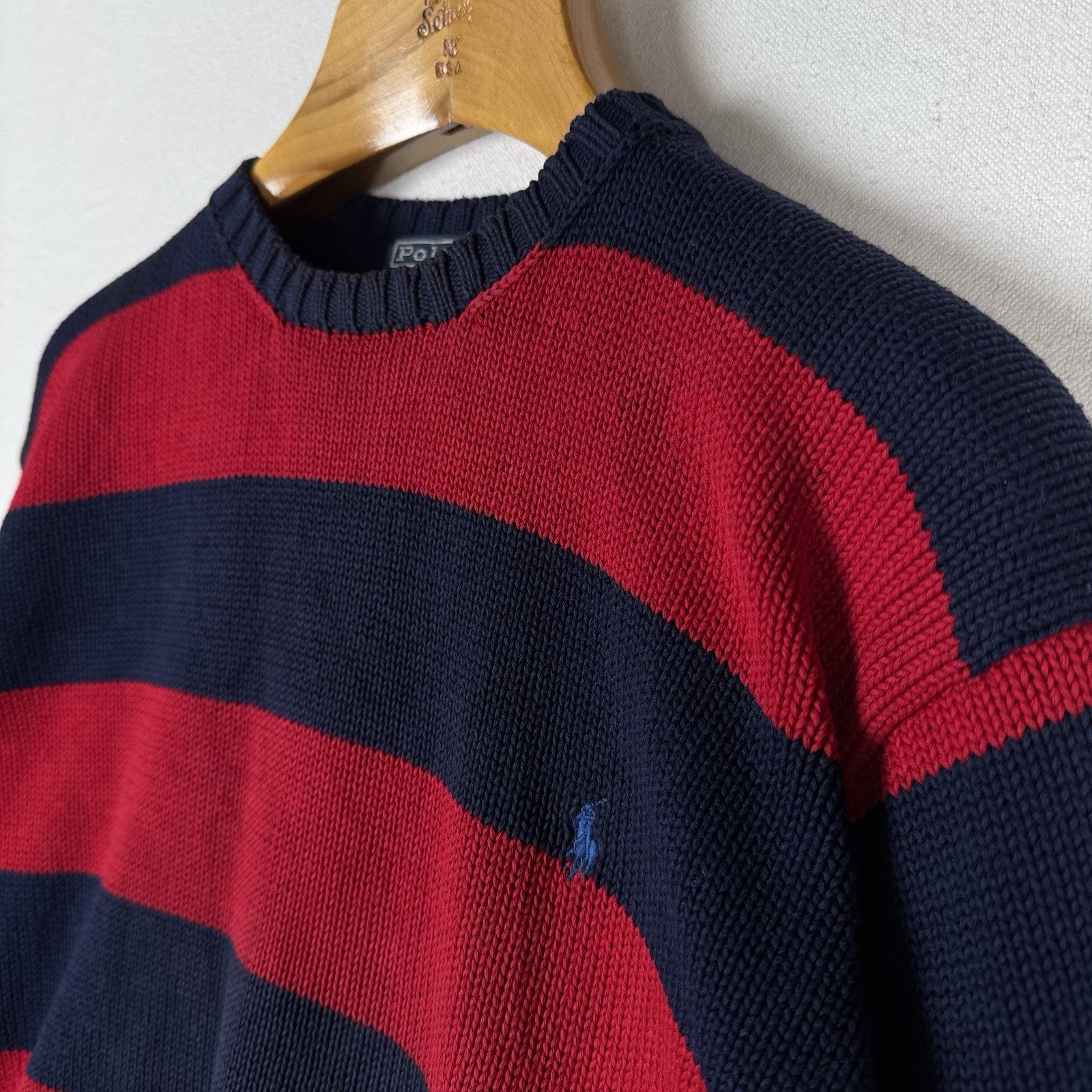 90’s Vtg Polo Ralph Lauren Knit Sweater Men’s M Red Navy Blue Color Block *Read