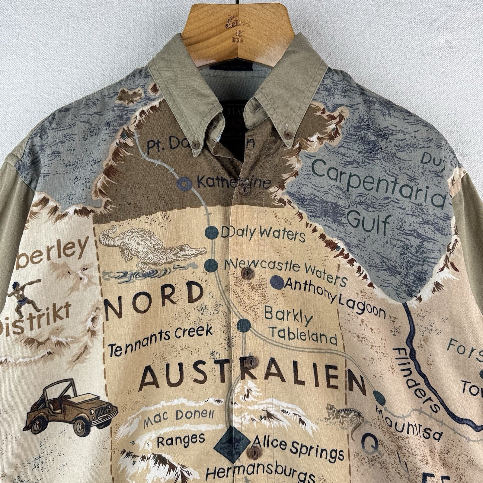 80’s Vtg Chaps Ralph Lauren Button Down Shirt Mens M Australien Outback Map