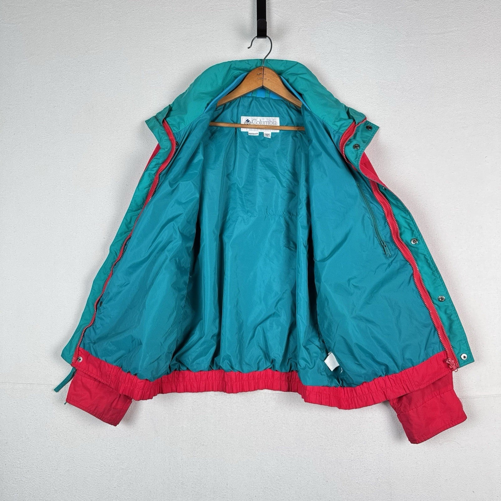 Vtg 90s Columbia Mens Bugaboo Jacket Radial Sleeve Medium Pink Teal *Shell Only