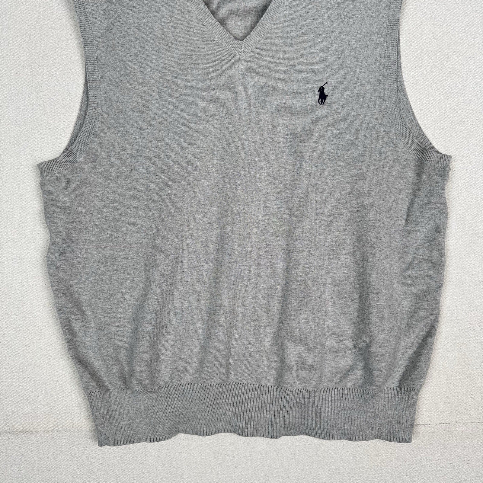 Polo Ralph Lauren Sweater Vest Men XL Regular Fit Gray Cotton Pullover V-Neck