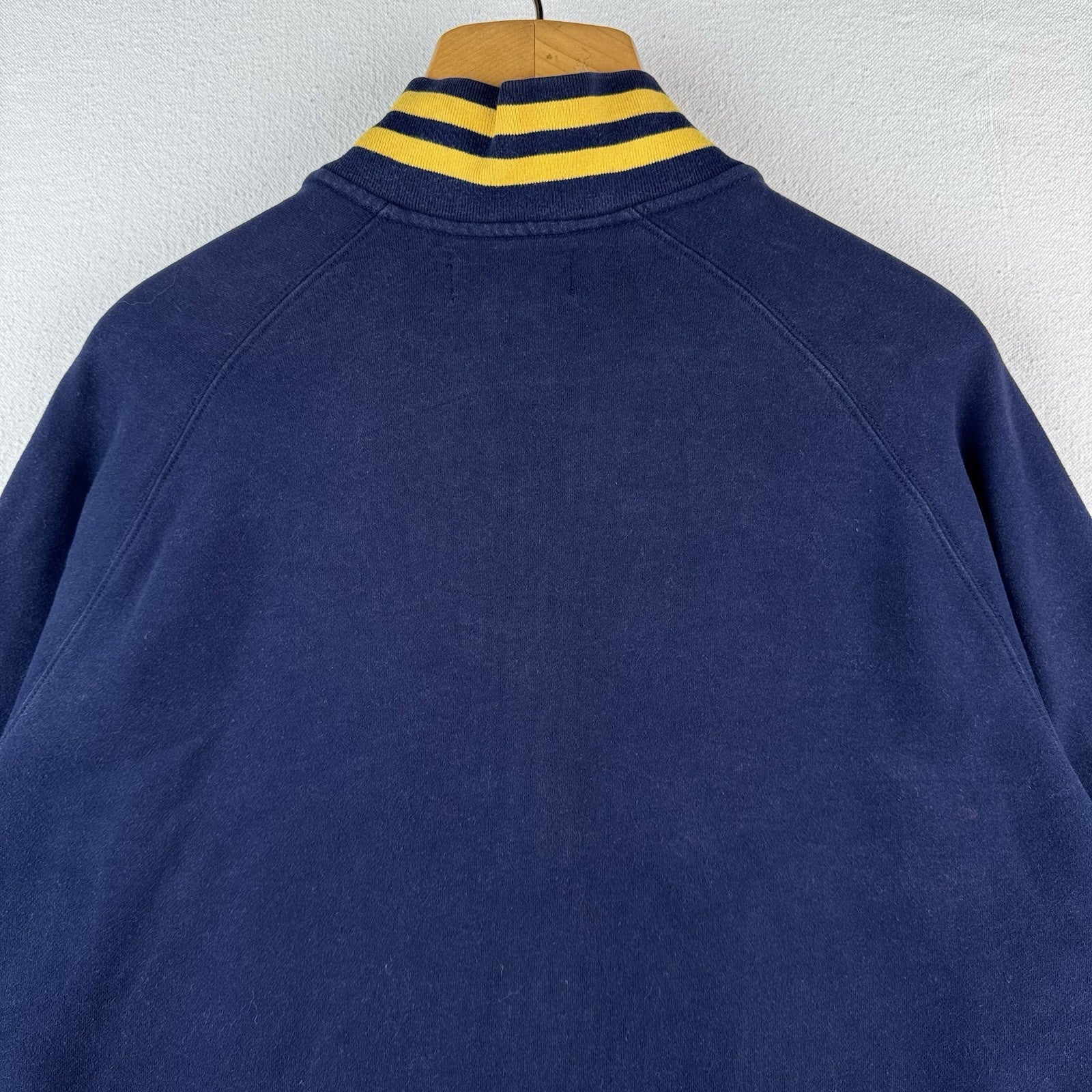 90's Vtg Polo Ralph Lauren Men's XL Fleece Varsity Jacket College Navy Gold Zip