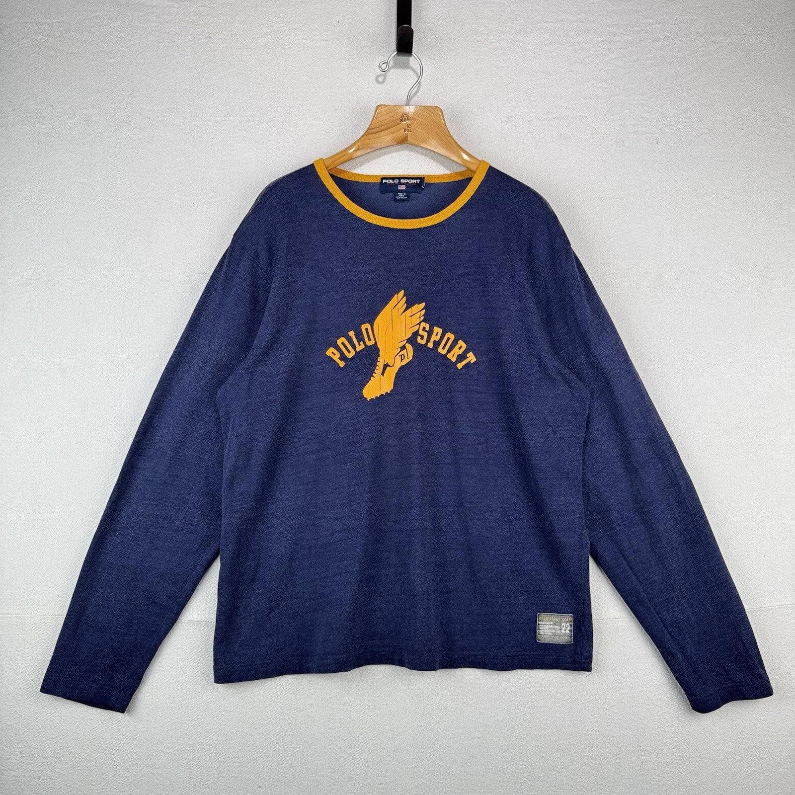 Polo Sport Ralph Lauren P Wing Worn In Ringer T-shirt Long Sleeve Navy Gold XL