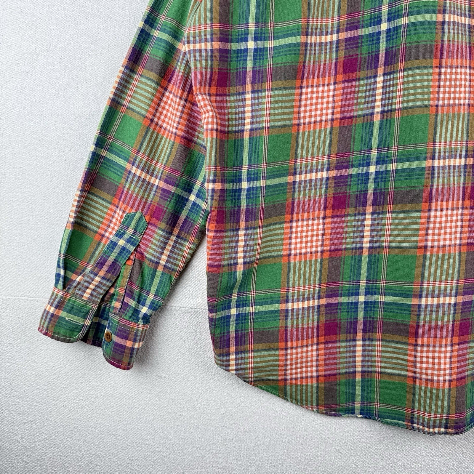 Vintage Polo Ralph Lauren Men’s XL Madras Button Down Shirt Green Orange Safari
