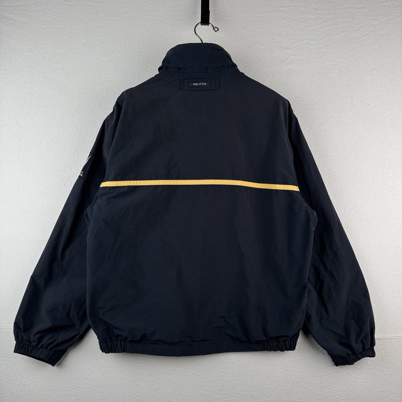 90’s Vtg Nautica NS-83 Windbreaker Hideaway Hood Jacket Mens L Merrill Lynch