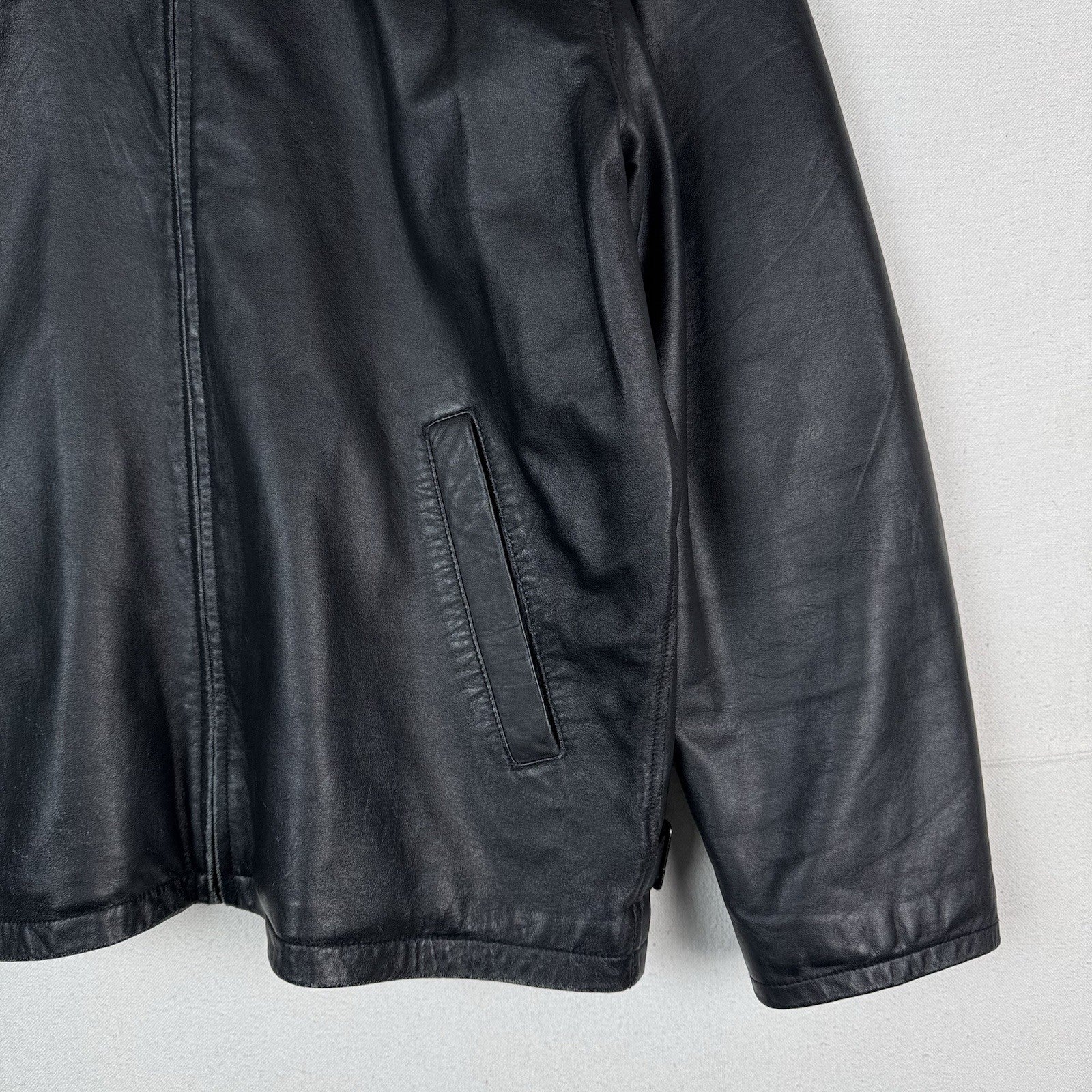 Trader Bay Leather Jacket Mens Size XL Black Full Zip Heavyweight Flight Bomber