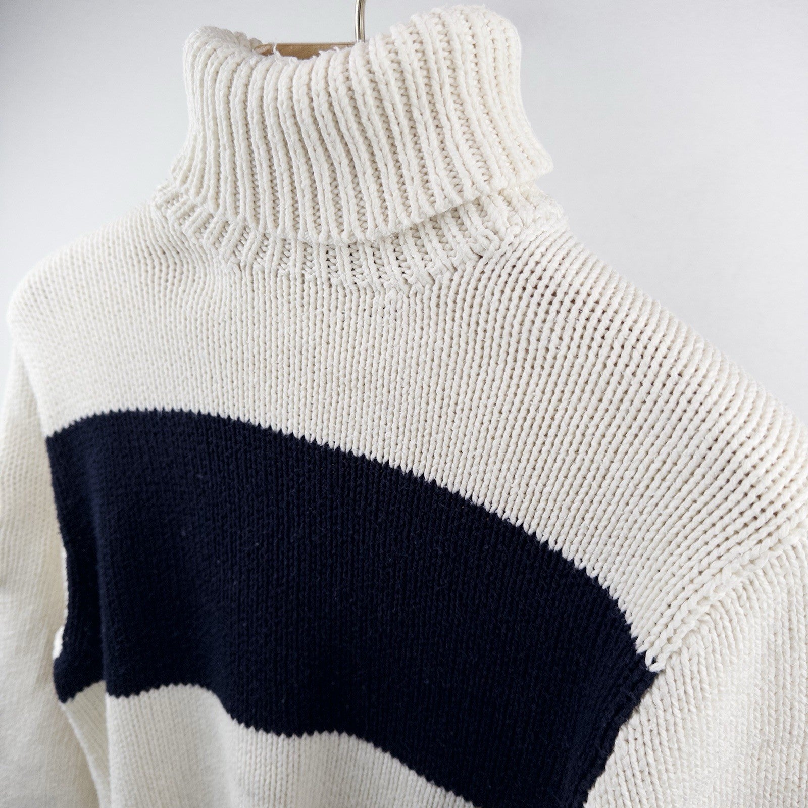 90’s Vtg Polo Ralph Lauren Turtleneck Sweater #3 Men’s M White Navy Pima Cotton
