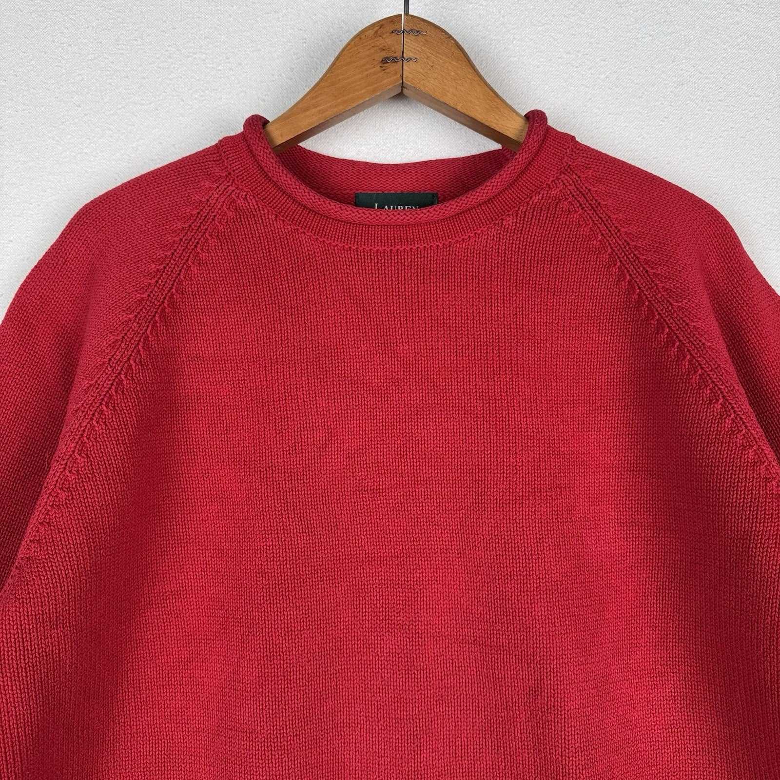 Lauren Ralph Lauren Women’s Red Roll Neck Sweater Cotton Knit Raglan Large