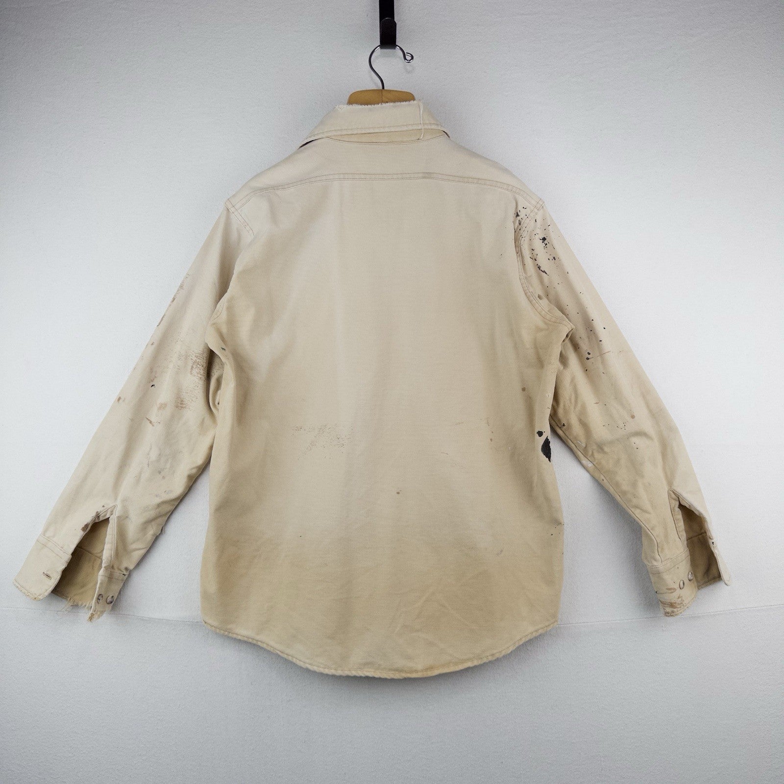 70’s Vtg Sportsman's Guide Shirt Mens L Heavy Cotton Tan Long Sleeve *Distressed