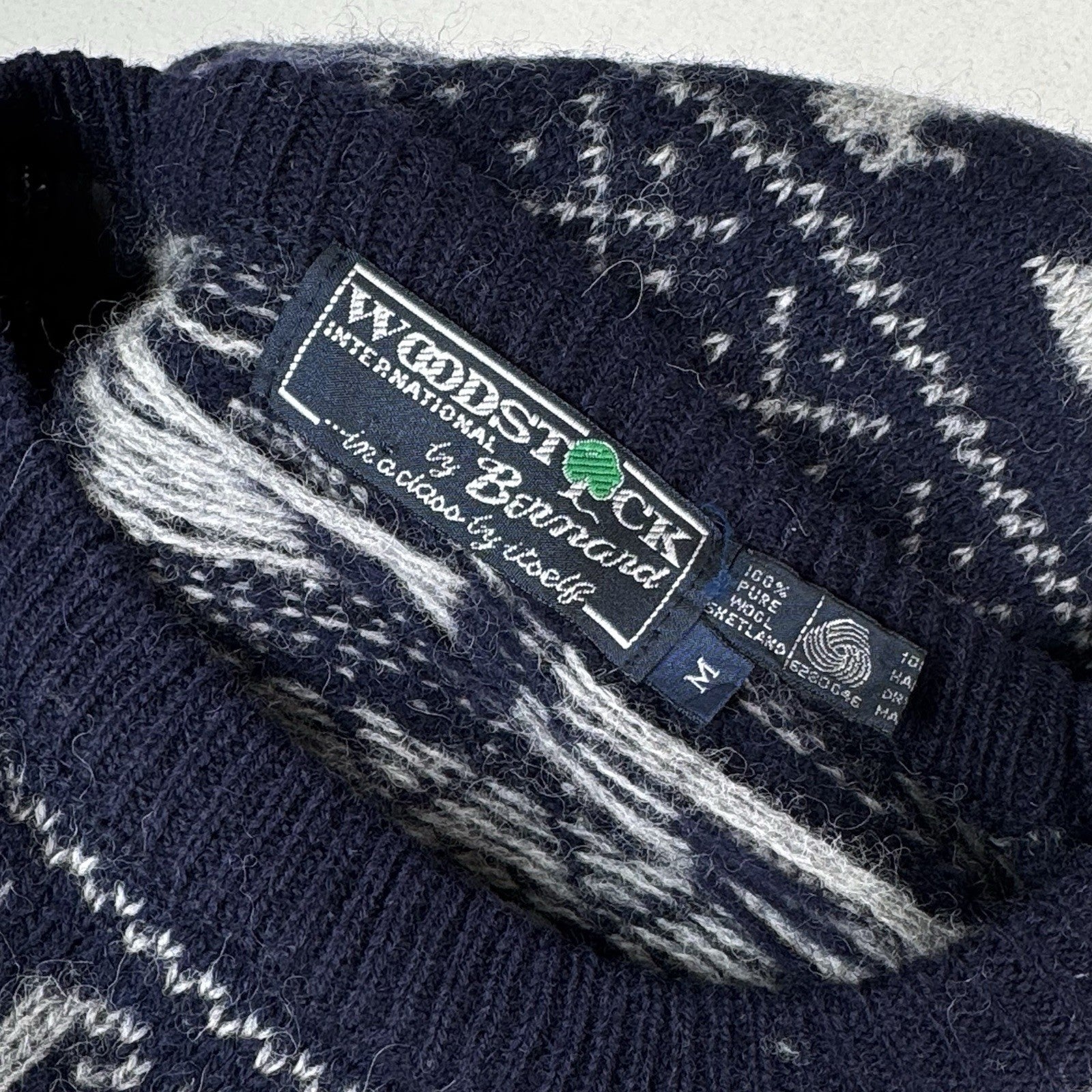 Vtg Woodstock Bernard Wool Fair Isle Ski Sweater Men’s M Blue Hand Knit Ducks