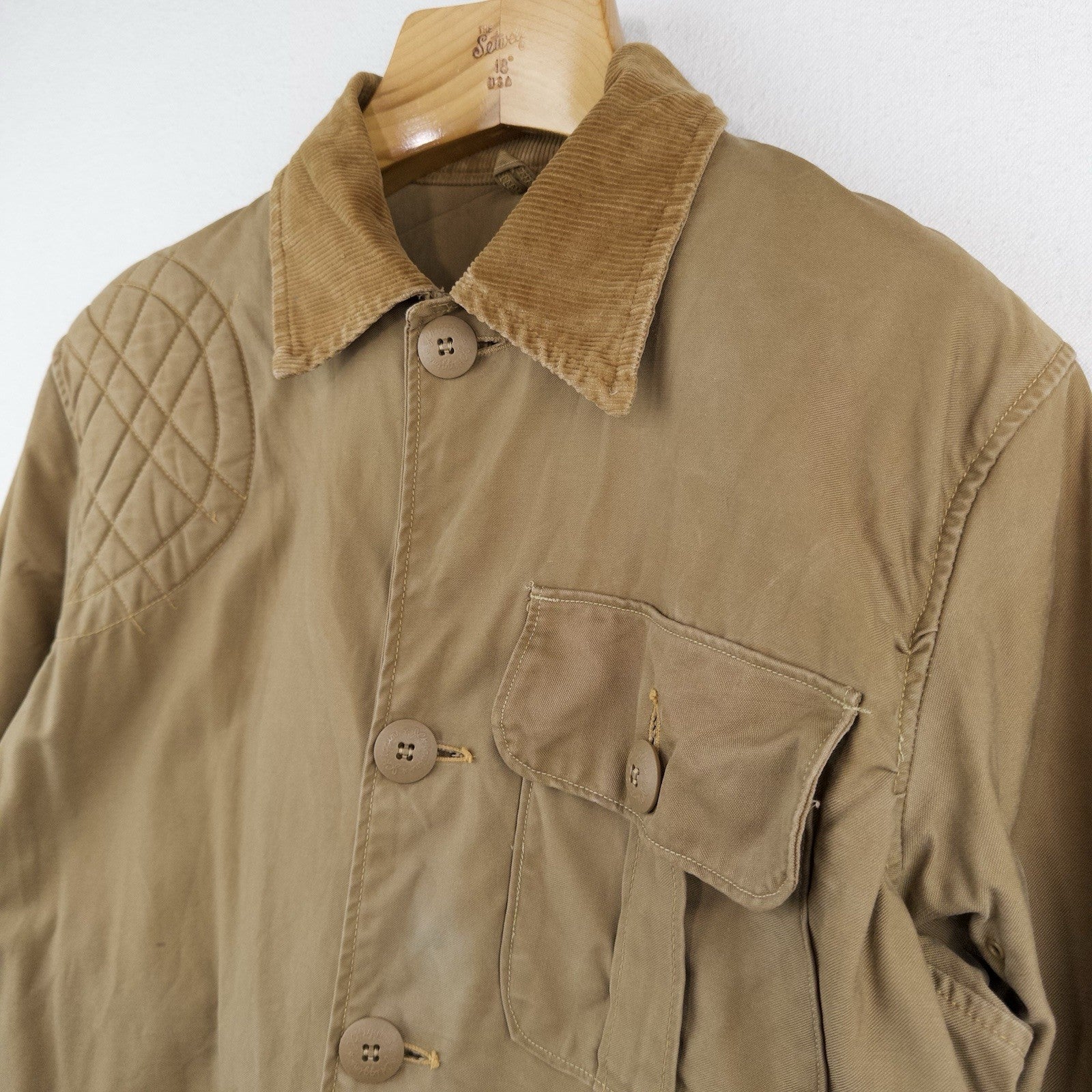 50’s Vtg JC Higgins Men’s L Canvas Hunting Jacket Tan Corduroy Shooting Coat USA