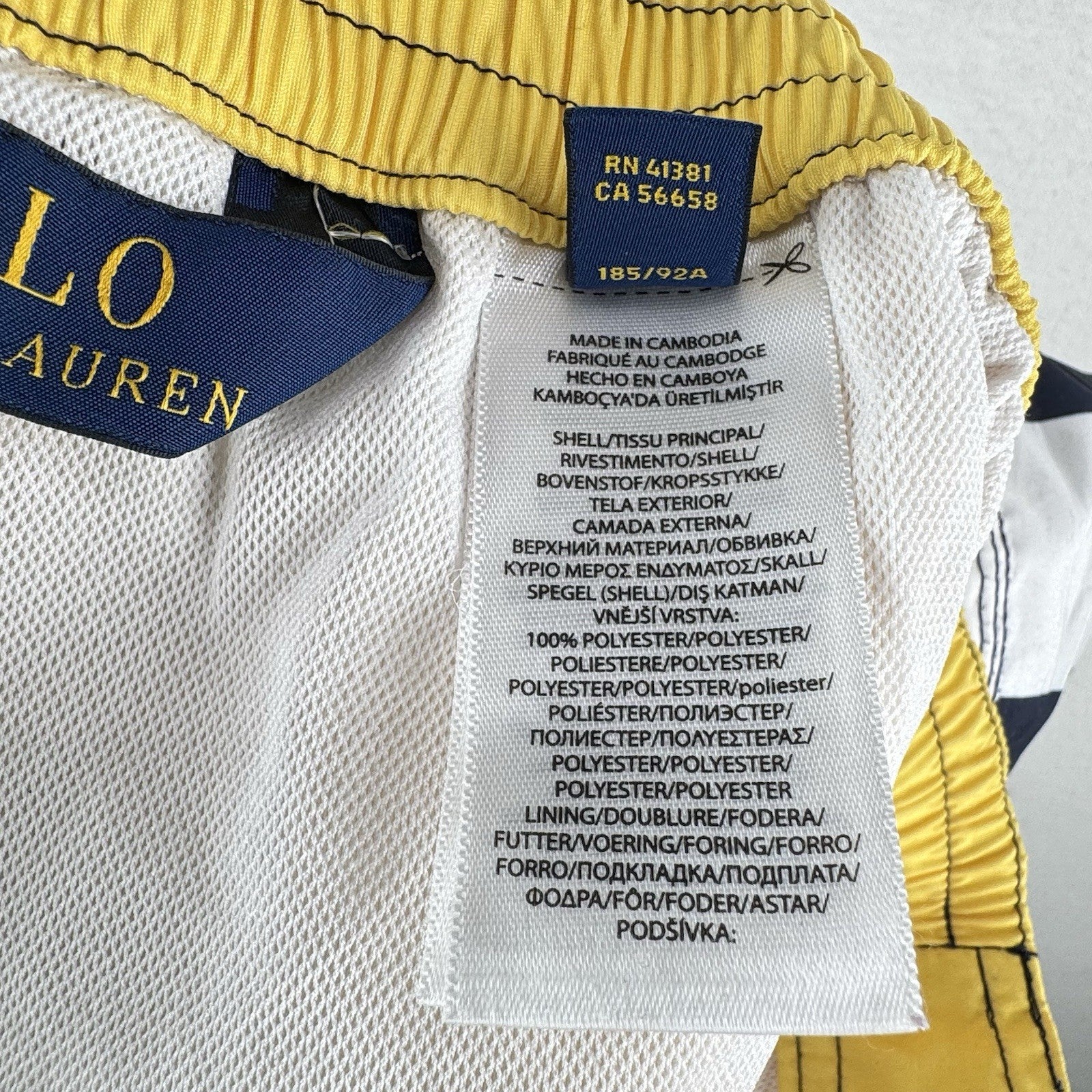Polo Ralph Lauren Swim Trunks Men’s XL Striped Blue Yellow White Mesh Lined 8”