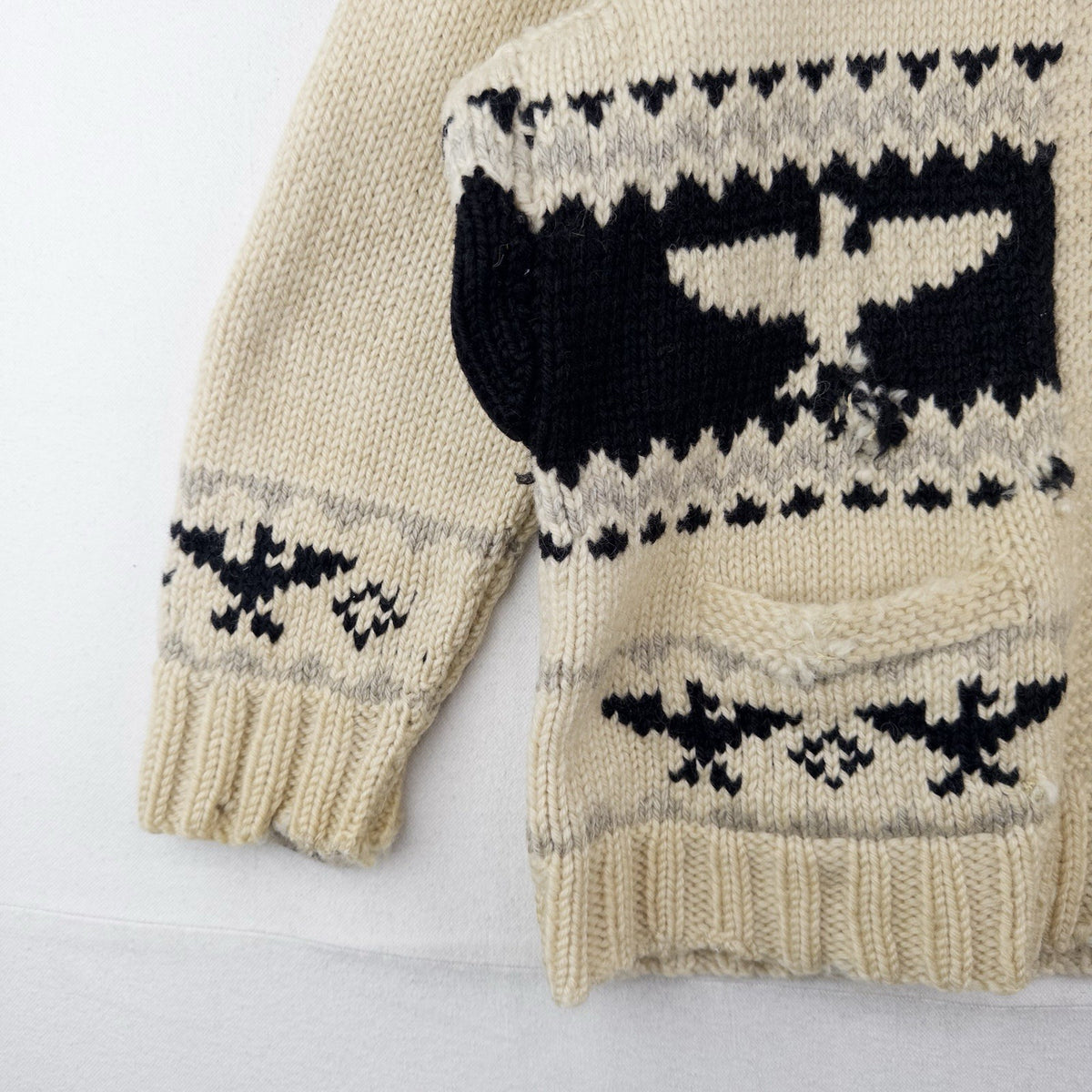 60’s Vtg Cowichan Hand Knit Thunderbird Wool Cardigan Sweater Men’s Large *Read