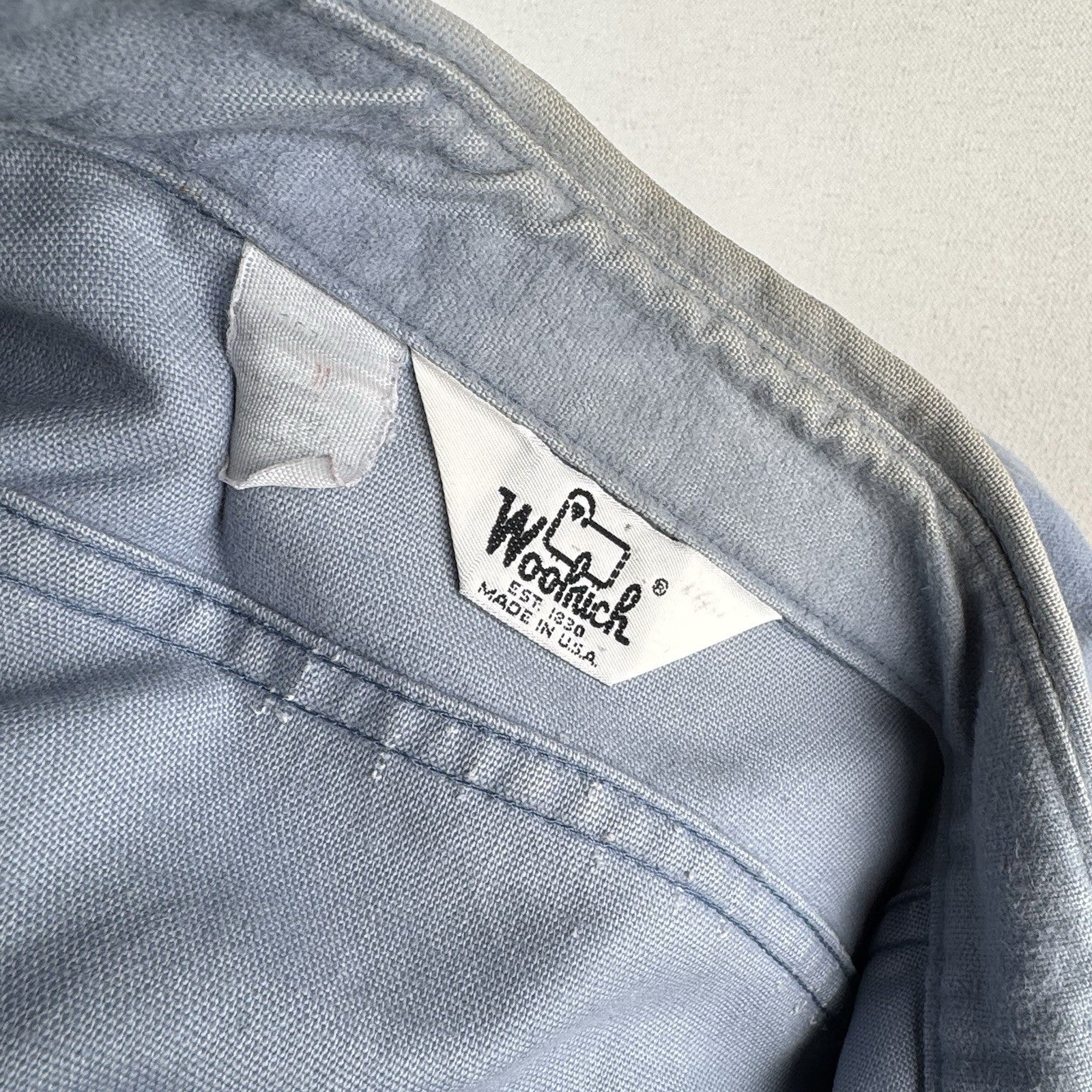 80’s Vtg Woolrich Chamois Cotton Button Up Flannel Blue Mens M Made USA Sunfaded