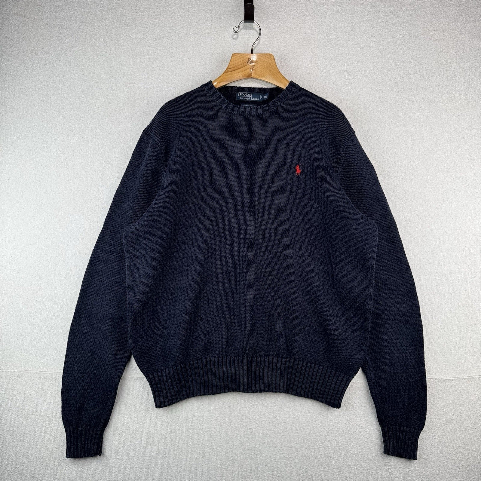 90's Vintage Polo Ralph Lauren Sweater Men's XL Navy Blue Crewneck Pima Cotton