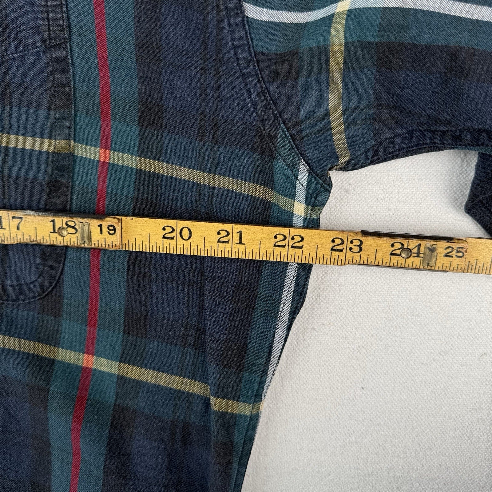 90’s Vtg Chaps Ralph Lauren Men’s M Blue Tartan Plaid Denim Collar Shirt
