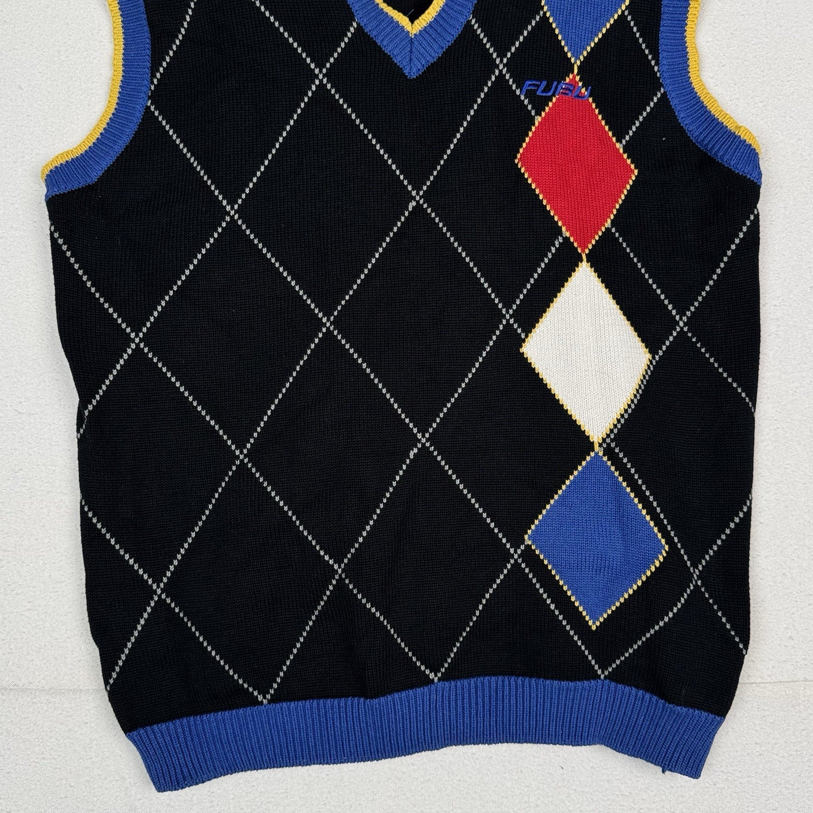 Vintage Fubu Argyle Sweater Vest Black Mens’s Size Large