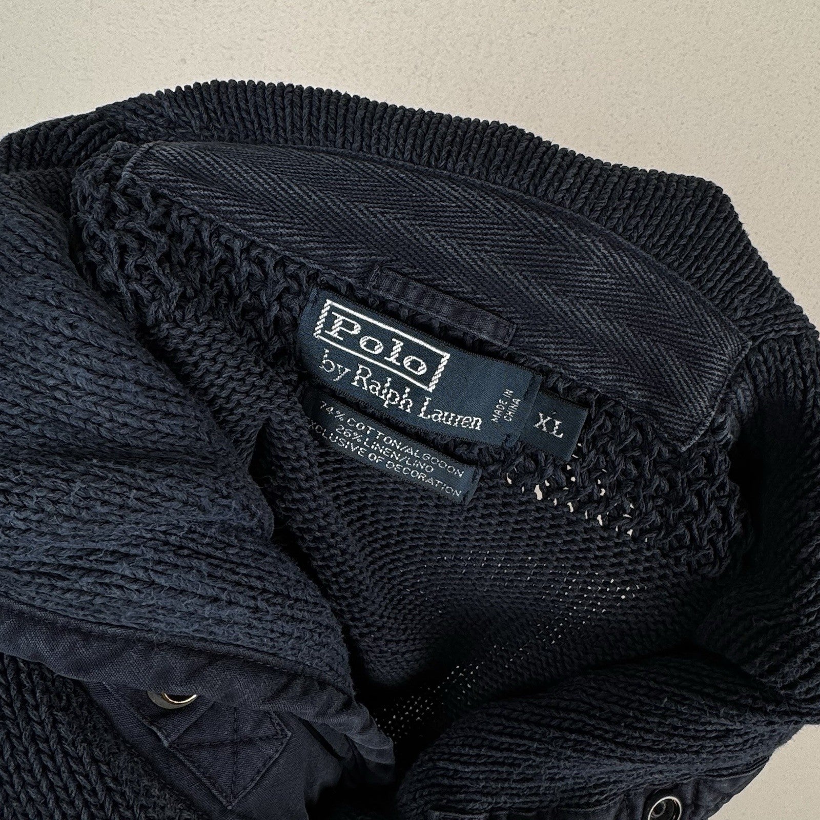 Vintage Polo Ralph Lauren Shawl Collar Sweater Men’s XL Blue Linen Cotton Blend