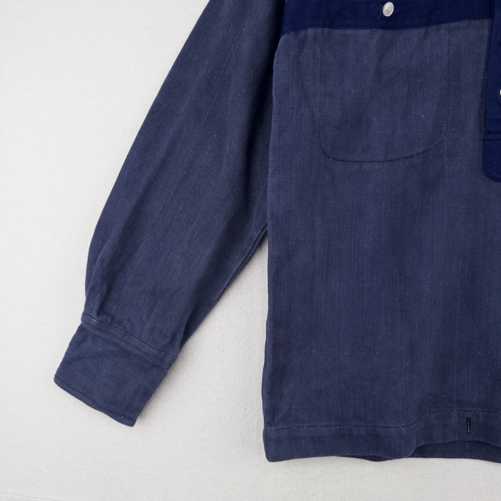 80’s Vtg Chinawear Popover Indigo Denim Work Shirt Long Sleeve Unisex Small (34)