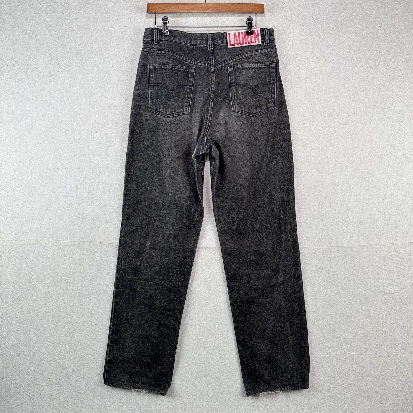 80’s Vtg Lauren Ralph Lauren Womens 30x31 Black Denim Jeans Made USA *Distressed
