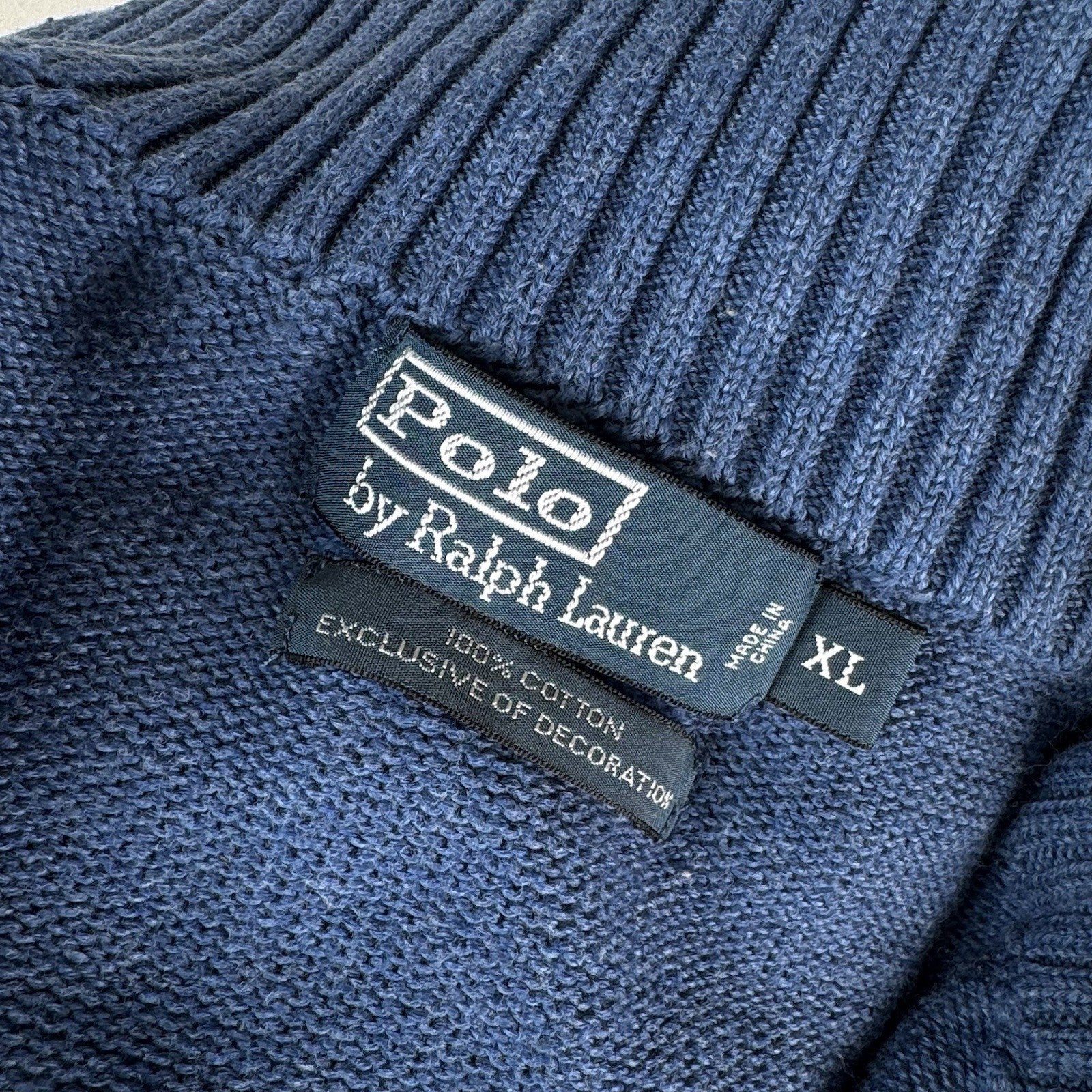 Vintage Polo Ralph Lauren Blue 1/4 Zip Pullover Sweater Men's XL Cotton
