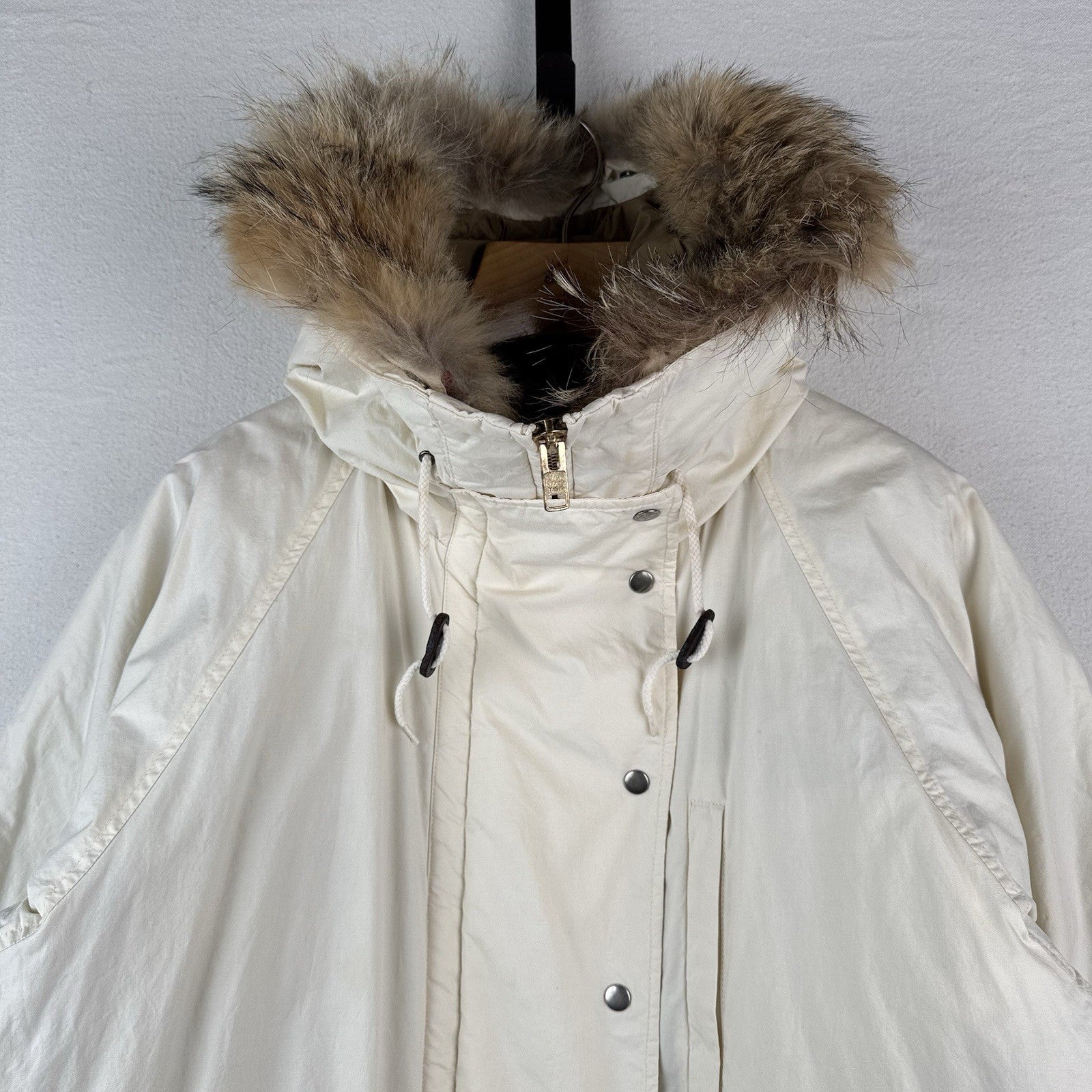 90’s Vtg Polo Ralph Lauren White Down Parka Mens M Coyote Fur Hood Coat *Read