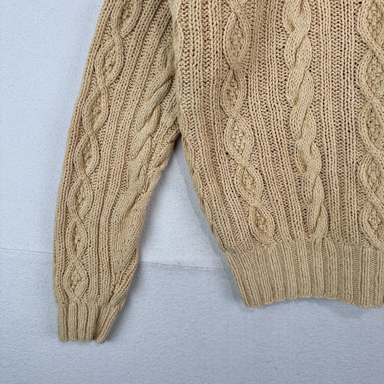 90’s Vtg Polo Ralph Lauren Mens L  Hand Knit Fisherman Cable Sweater Linen Blend