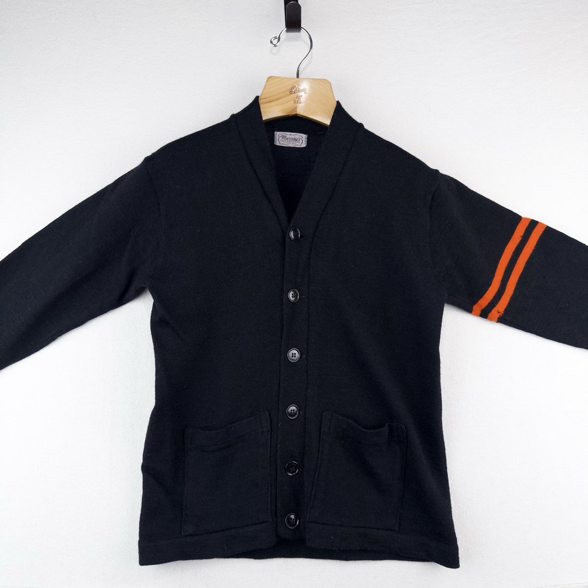 40’s Vtg Murray’s Knit Varsity Cardigan 32” XS / Youth M Black Orange Princeton