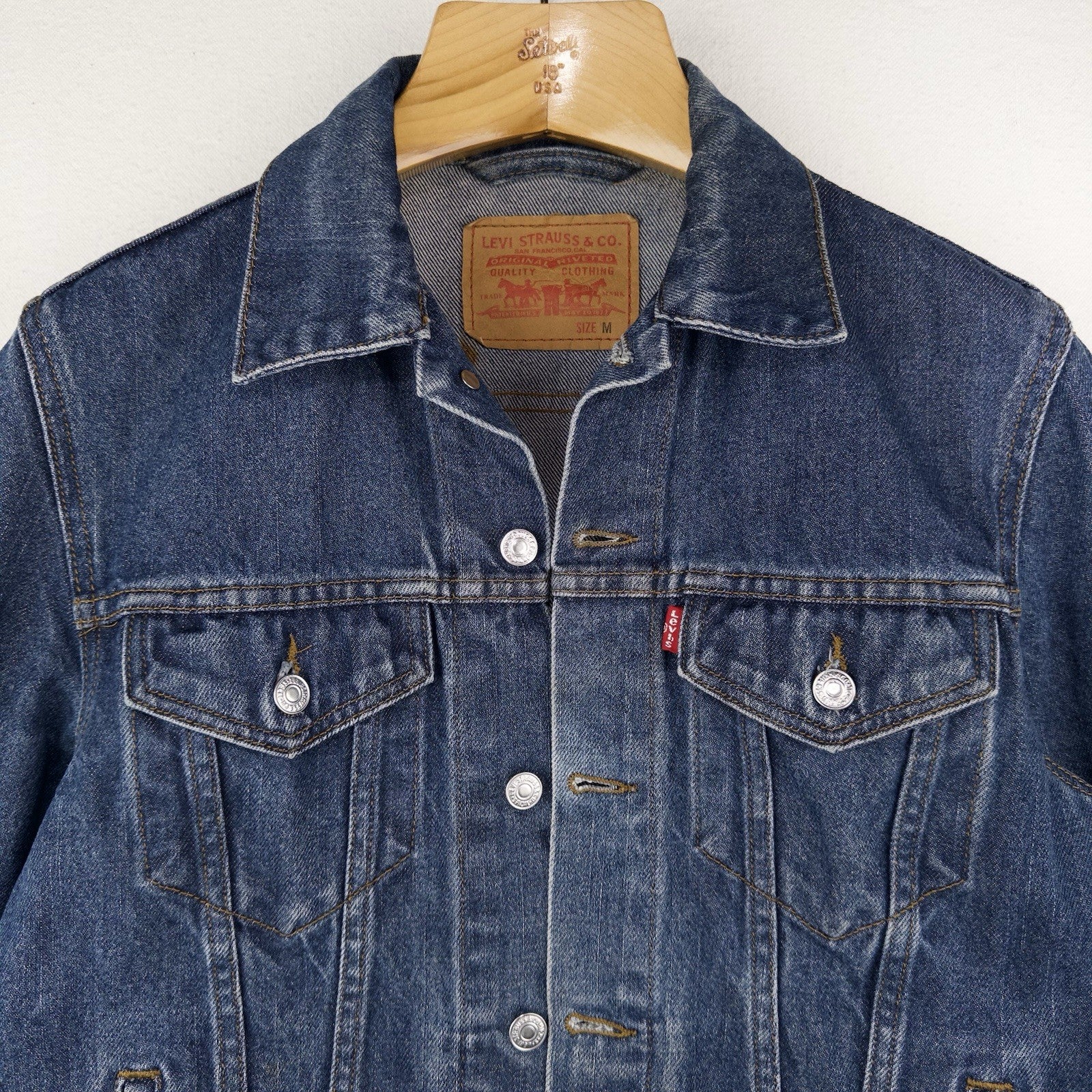 Levi's Denim Trucker Jacket Adult Medium Dark Wash Blue Jean Classic Type 3