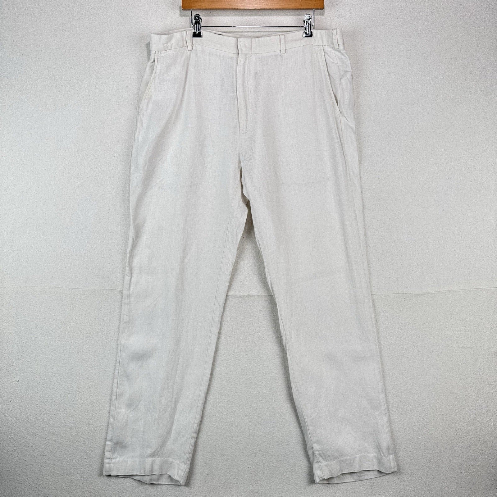 90’s Vtg Polo Ralph Lauren Mens 40x34 (38x32) Bone White Linen Pants Flat Front
