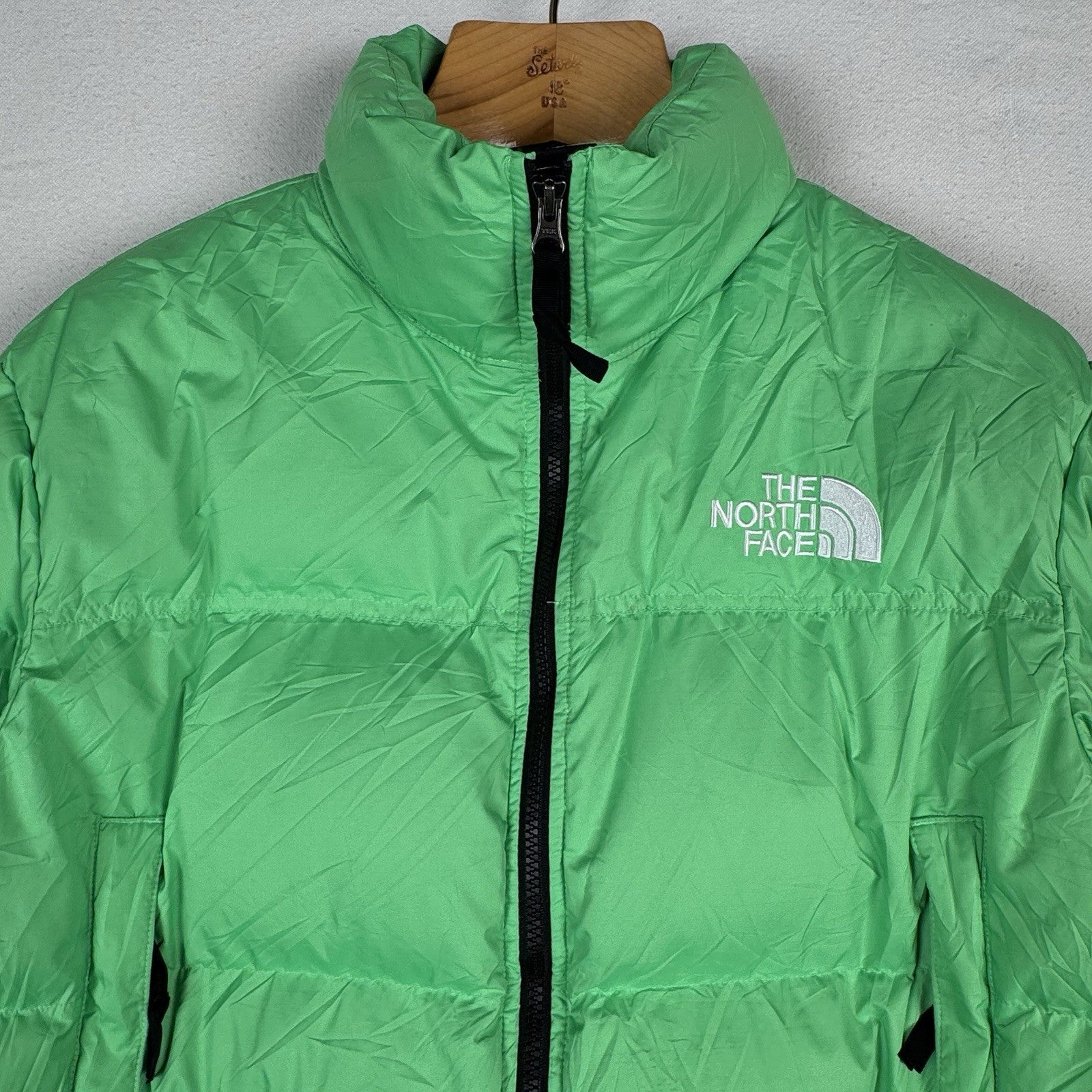 The North Face Nuptse Retro 700 Down Puffer Cropped Jacket Chlorophyll Green - L
