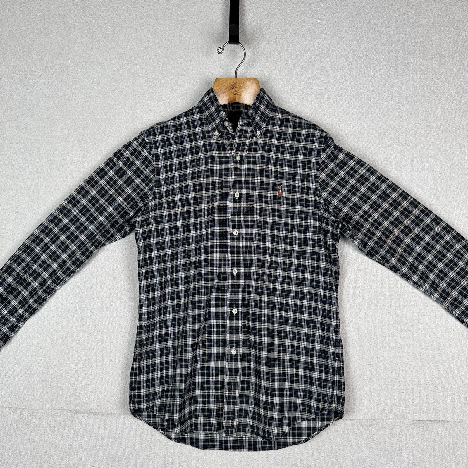 Polo Ralph Lauren Shirt Men’s Classic Fit S Flesh Pony Plaid Button Blue Oxford