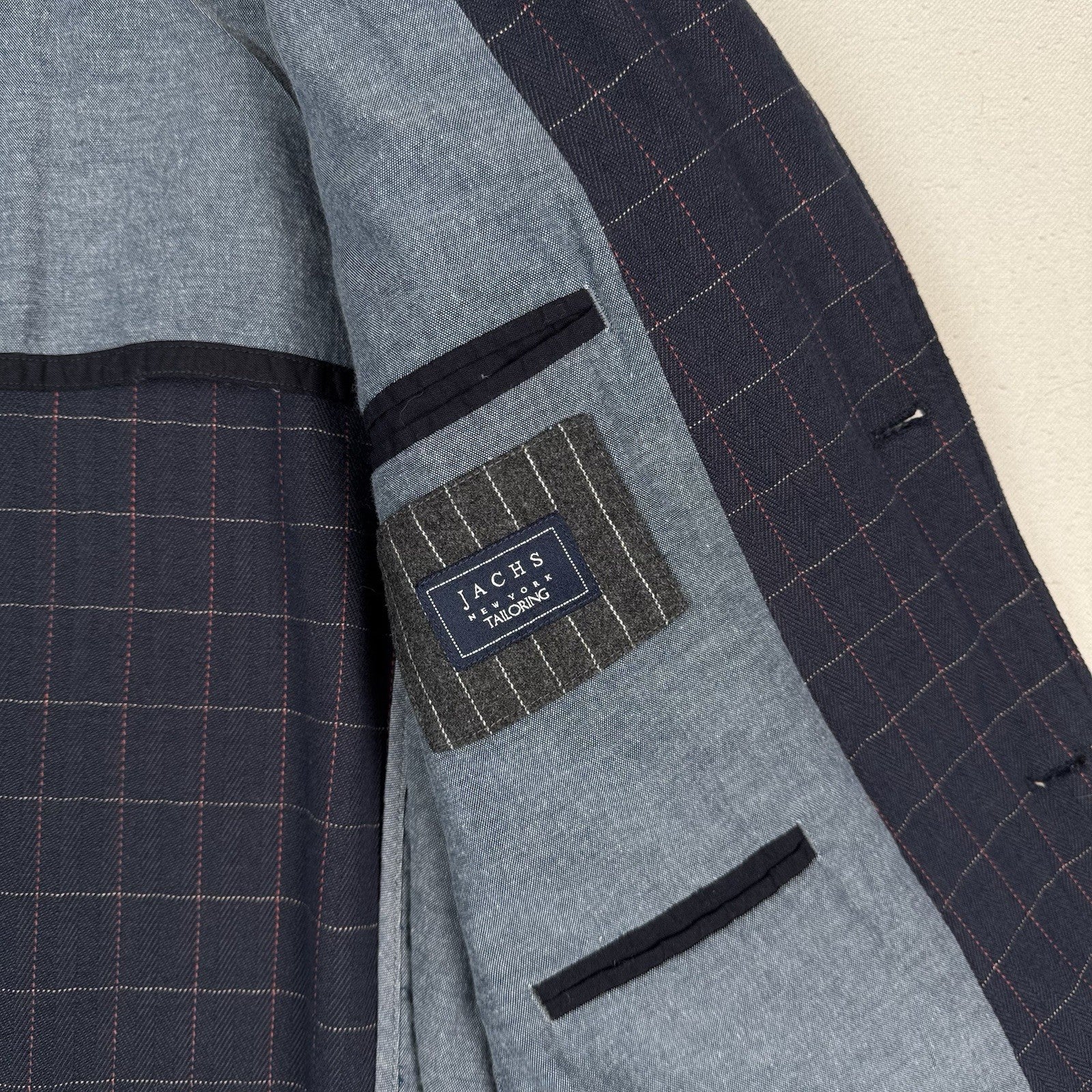 Jachs New York Blazer Mens Large Navy Windowpane Stretch Sport Coat 2-Button