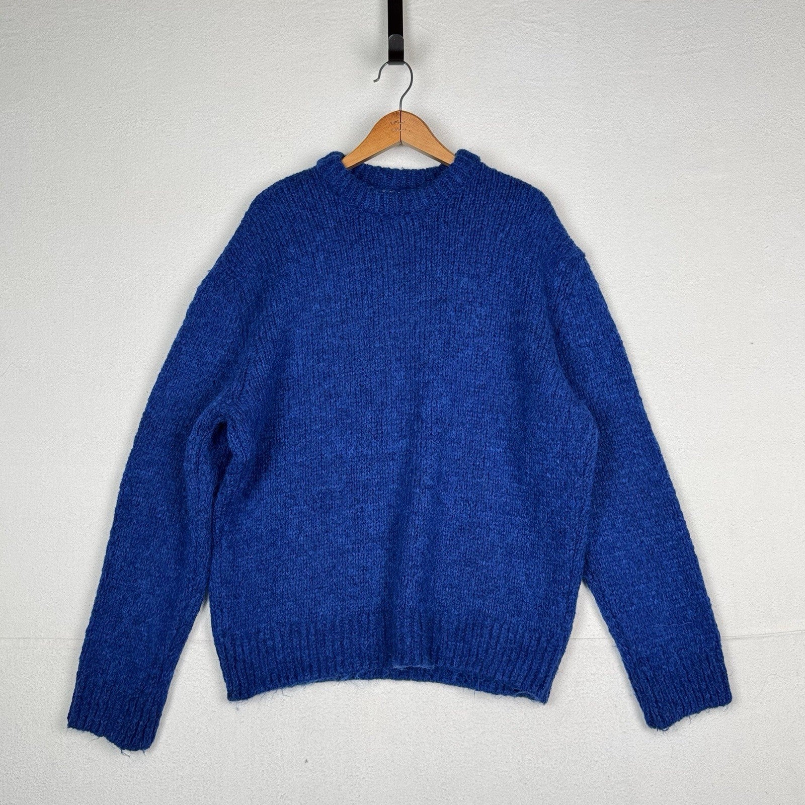 Zara Knit Pullover Sweater Wool Blend Blue Large Cozy Boxy