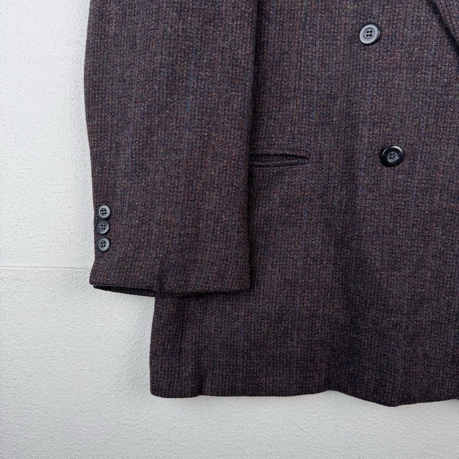 Vintage Kuppenheimer 42R Relaxed Brown Blue Tweed Double Breasted Wool USA