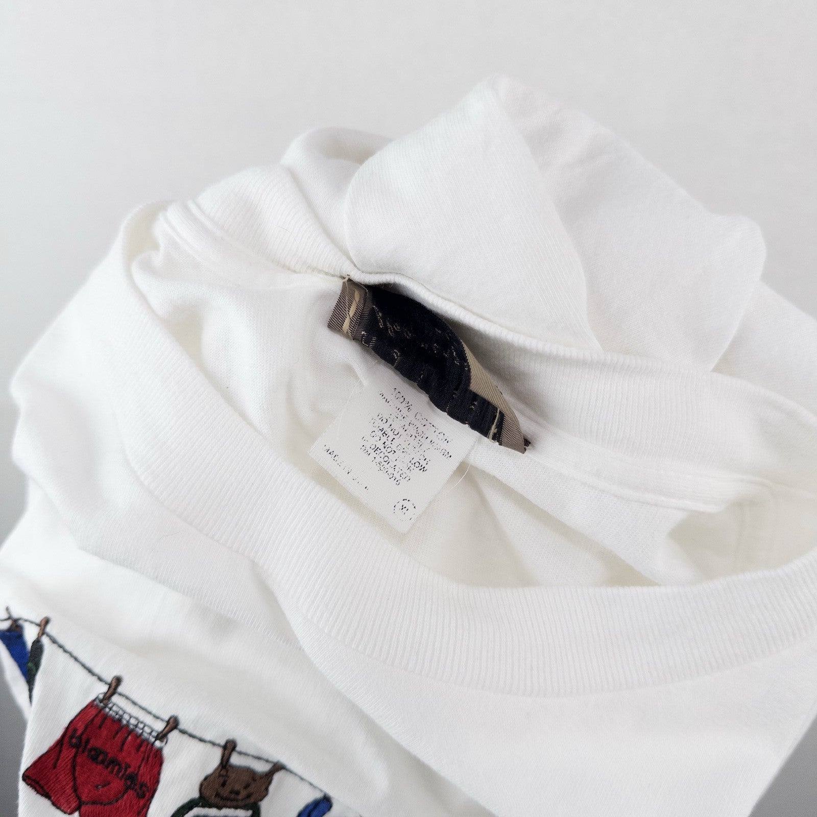 80’s Vtg Bloomies Embroidered Clothesline Bloomingdales White Tee T-Shirt XL USA