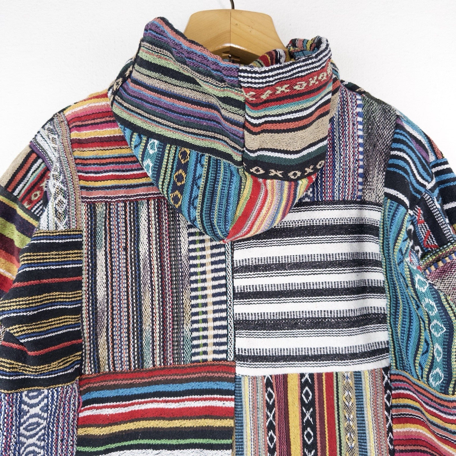 Vintage Patchwork Rug Baja Hoodie Full Zip Jacket Small Boho Festival