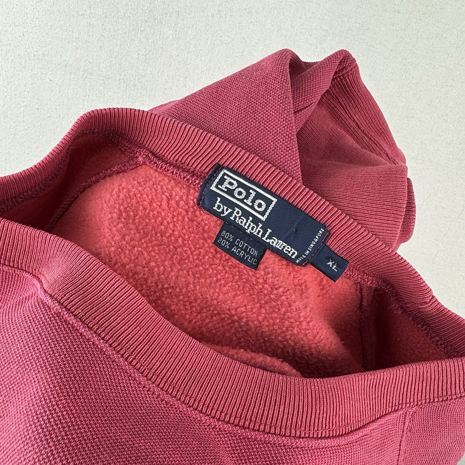 90’s Vtg Polo Ralph Lauren Jersey Sweatshirt Men XL Red Pink Raglan *Sunfaded