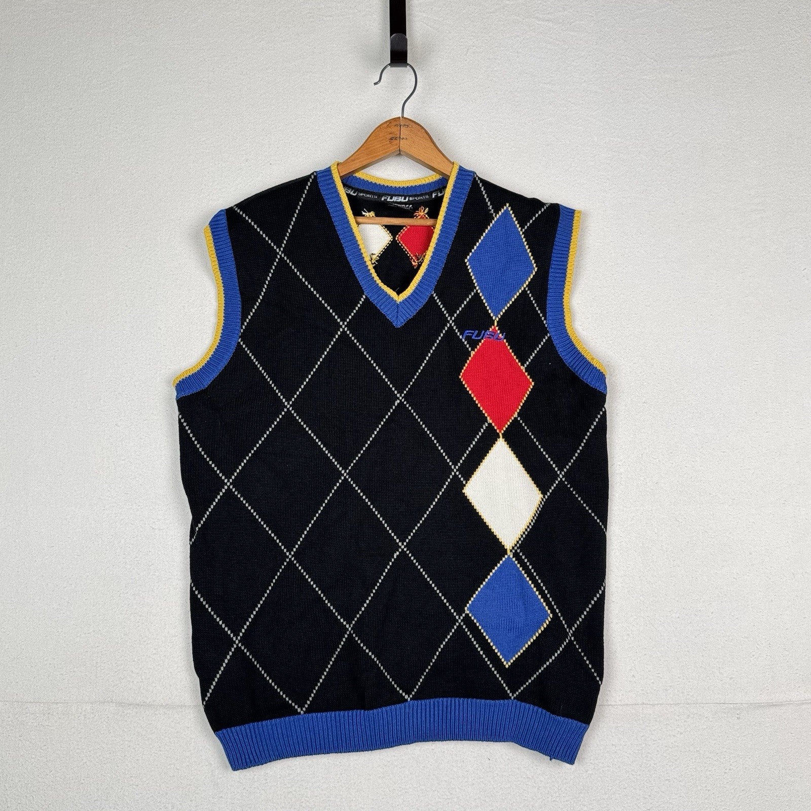 Vintage Fubu Argyle Sweater Vest Black Mens’s Size Large