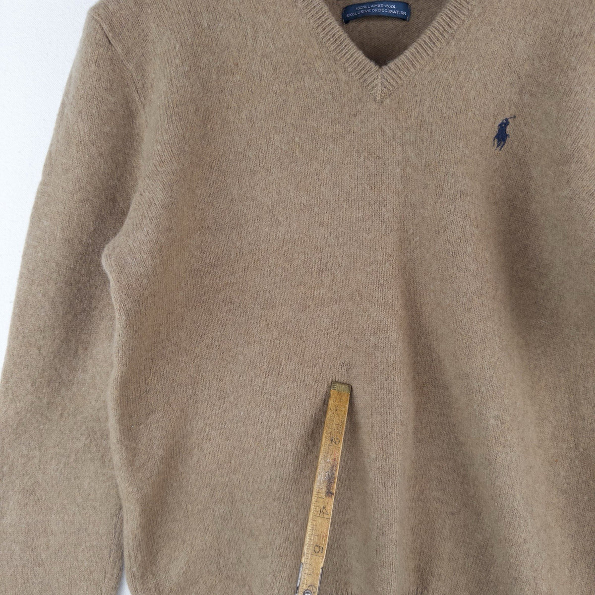 90’s Vtg Polo Ralph Lauren Sweater Men’s M Camel 100% Lambswool Pullover V-Neck