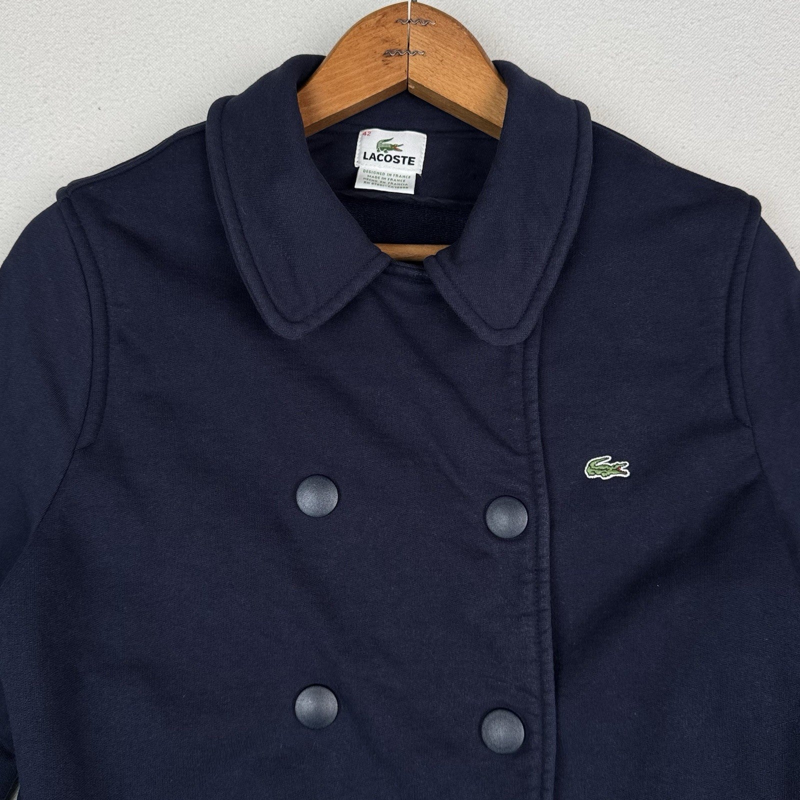 Lacoste Jacket Women’s Double Breasted Navy Canvas Peacoat 100% Cotton Size 42