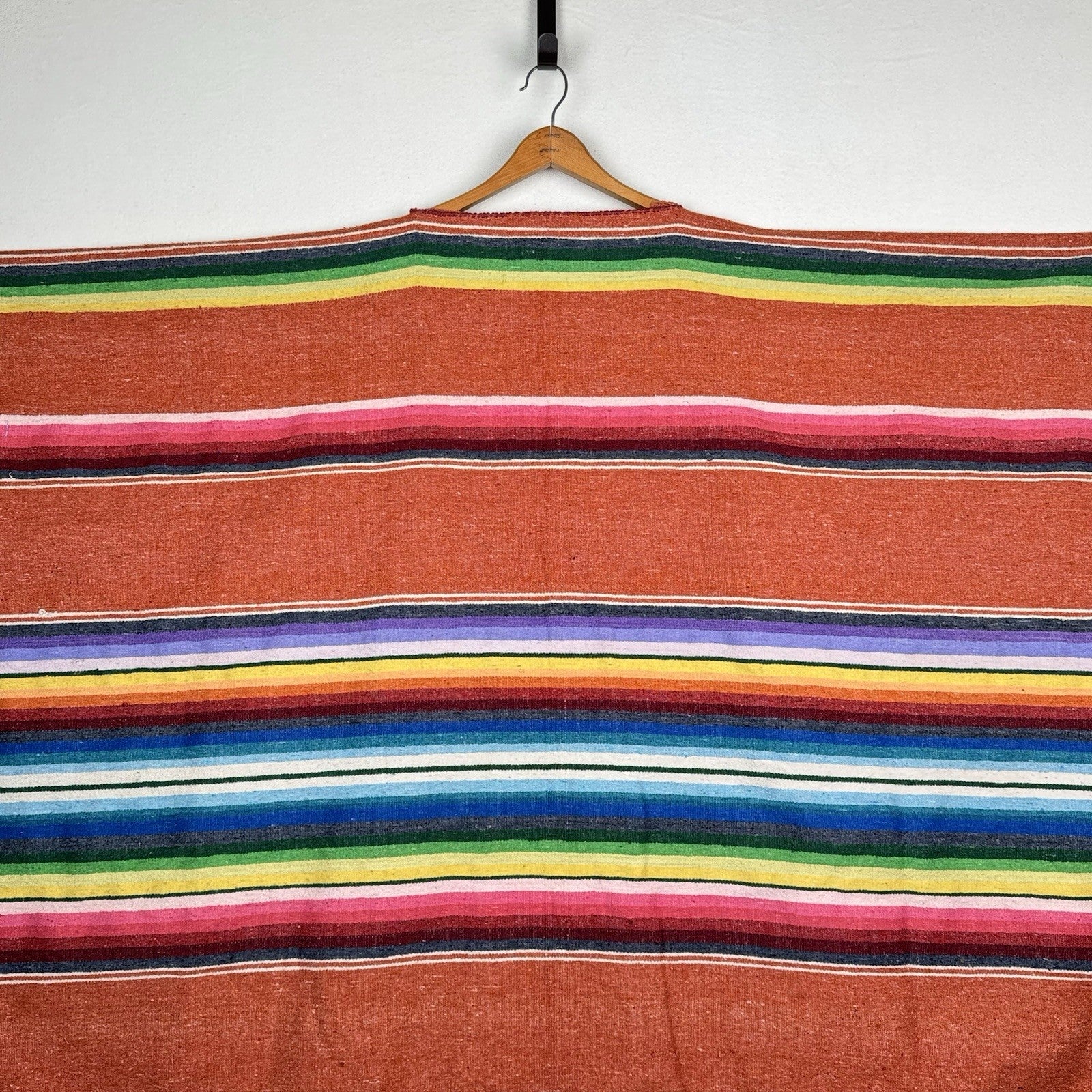 Vintage Handwoven Mexican Serape Blanket Poncho Length: 42” Sleeve: 25”