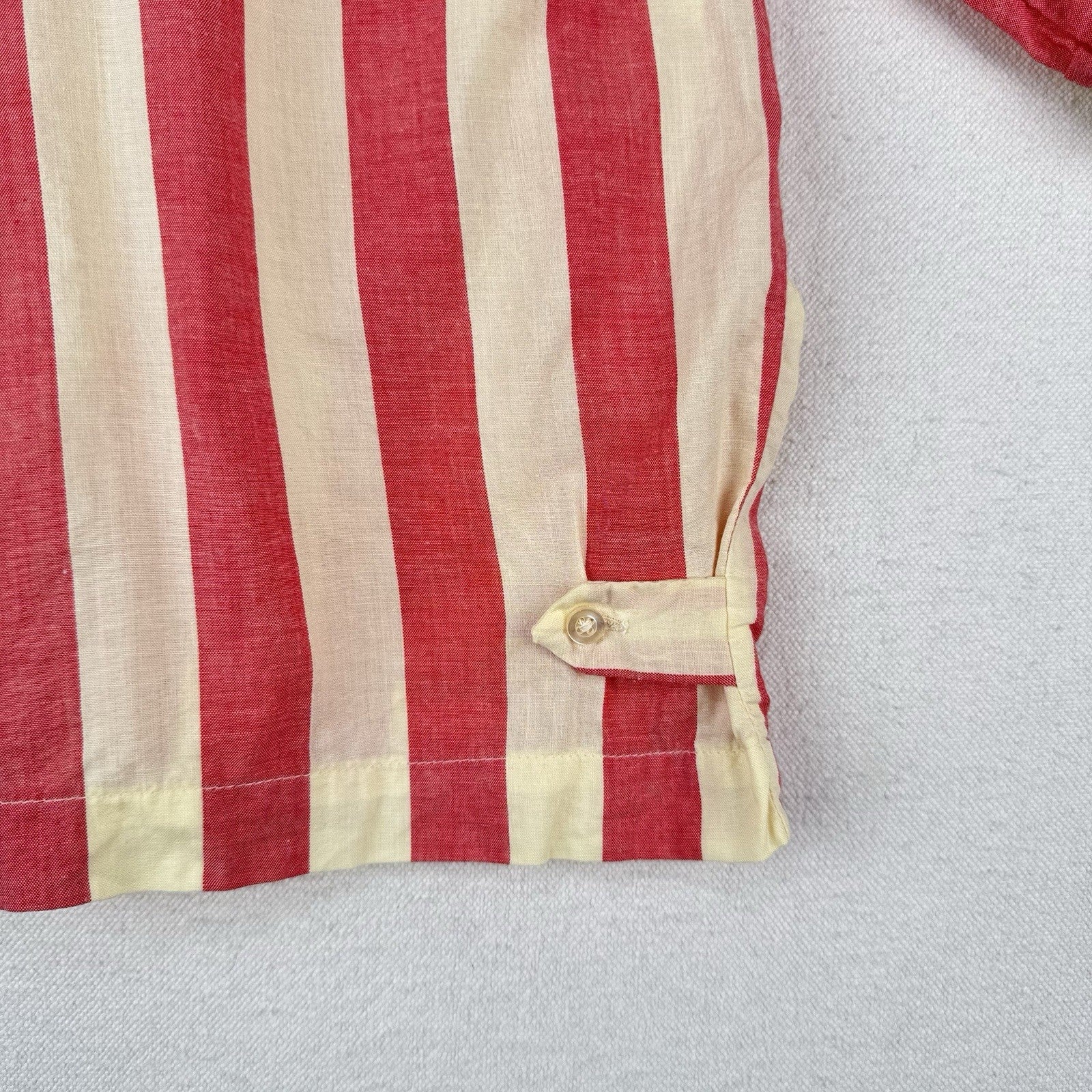 60s 70s Vtg Norris Linen Cropped Button Down Shirt Striped Womens 16 *Read